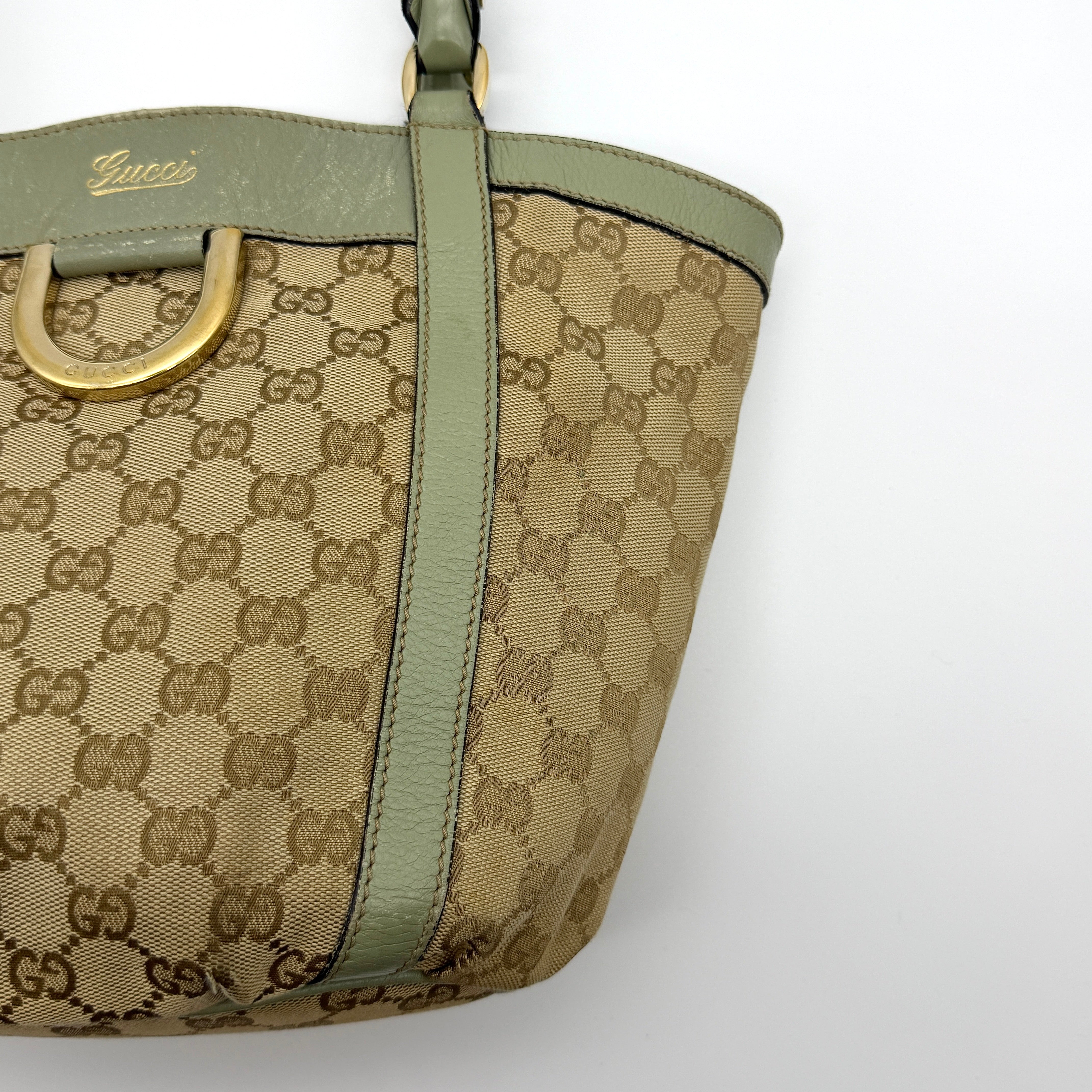 Gucci GG Monogram Abbey D-Ring Shoulder Bag Beige/Green