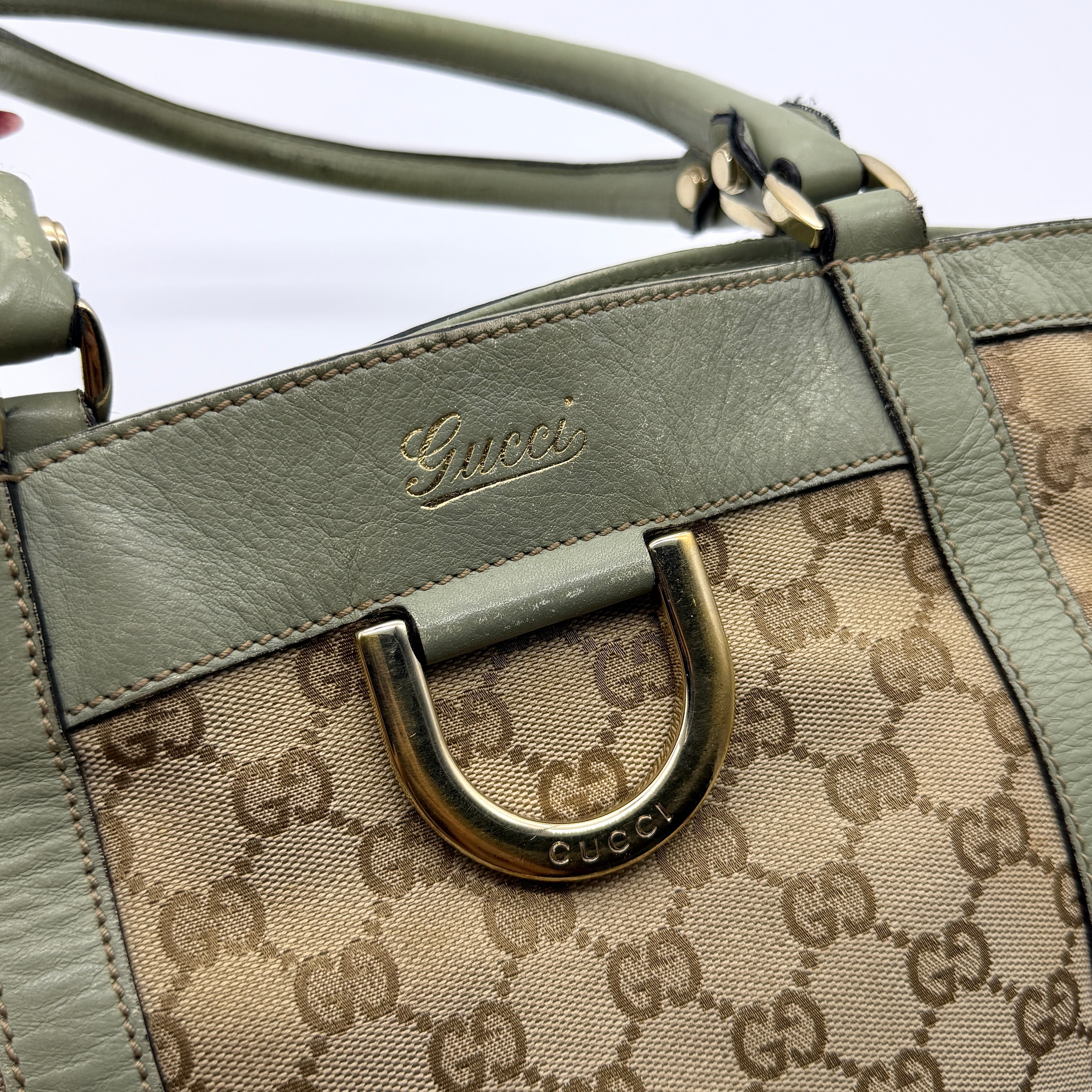 Gucci GG Monogram Abbey D-Ring Shoulder Bag Beige/Green
