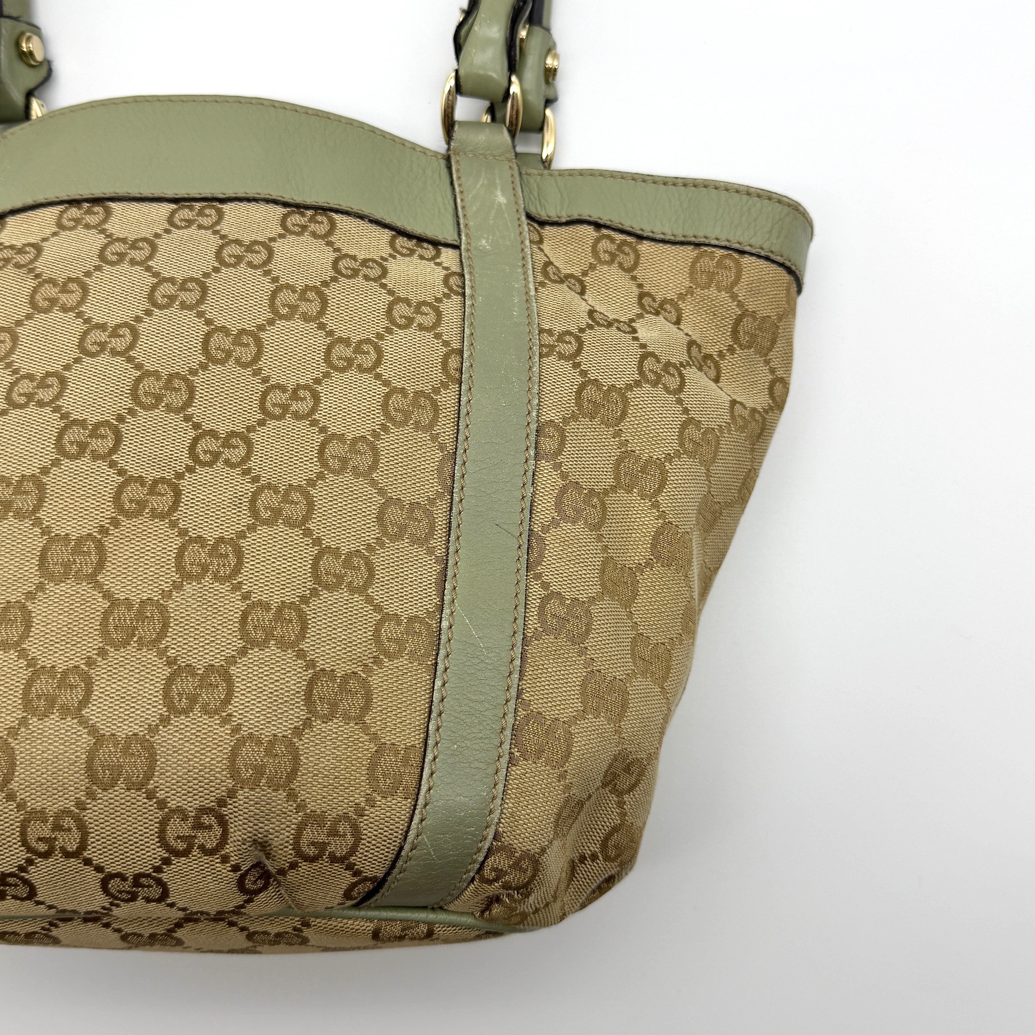 Gucci GG Monogram Abbey D-Ring Shoulder Bag Beige/Green