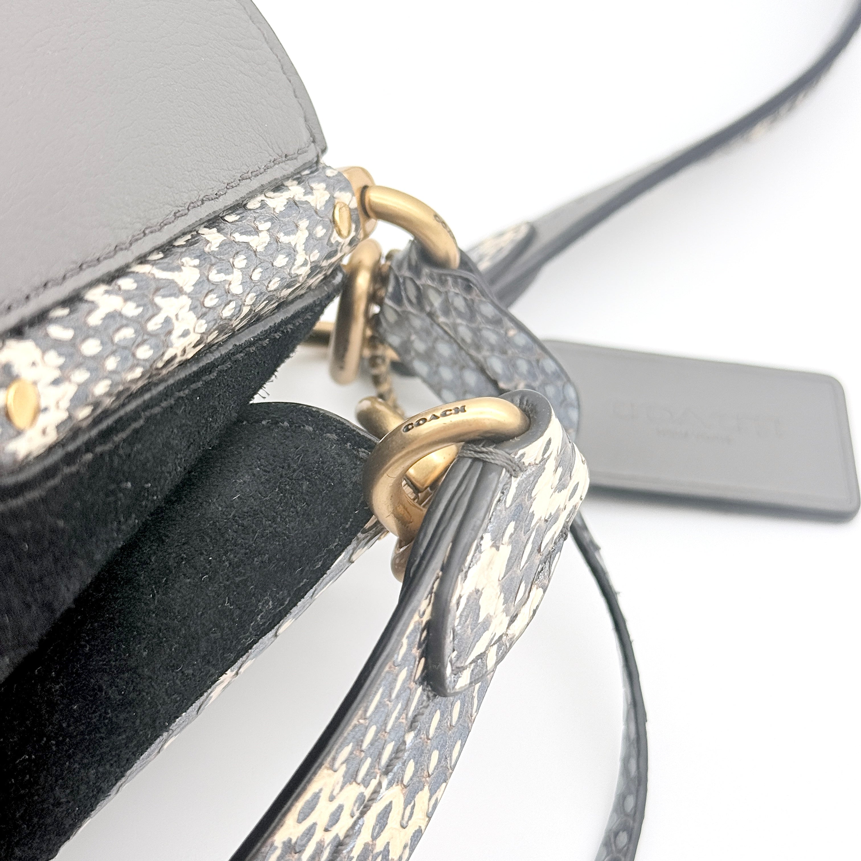 Coach Dalton 31 Snakeskin Colorblock Hobo Shoulder Bag Grey/Black
