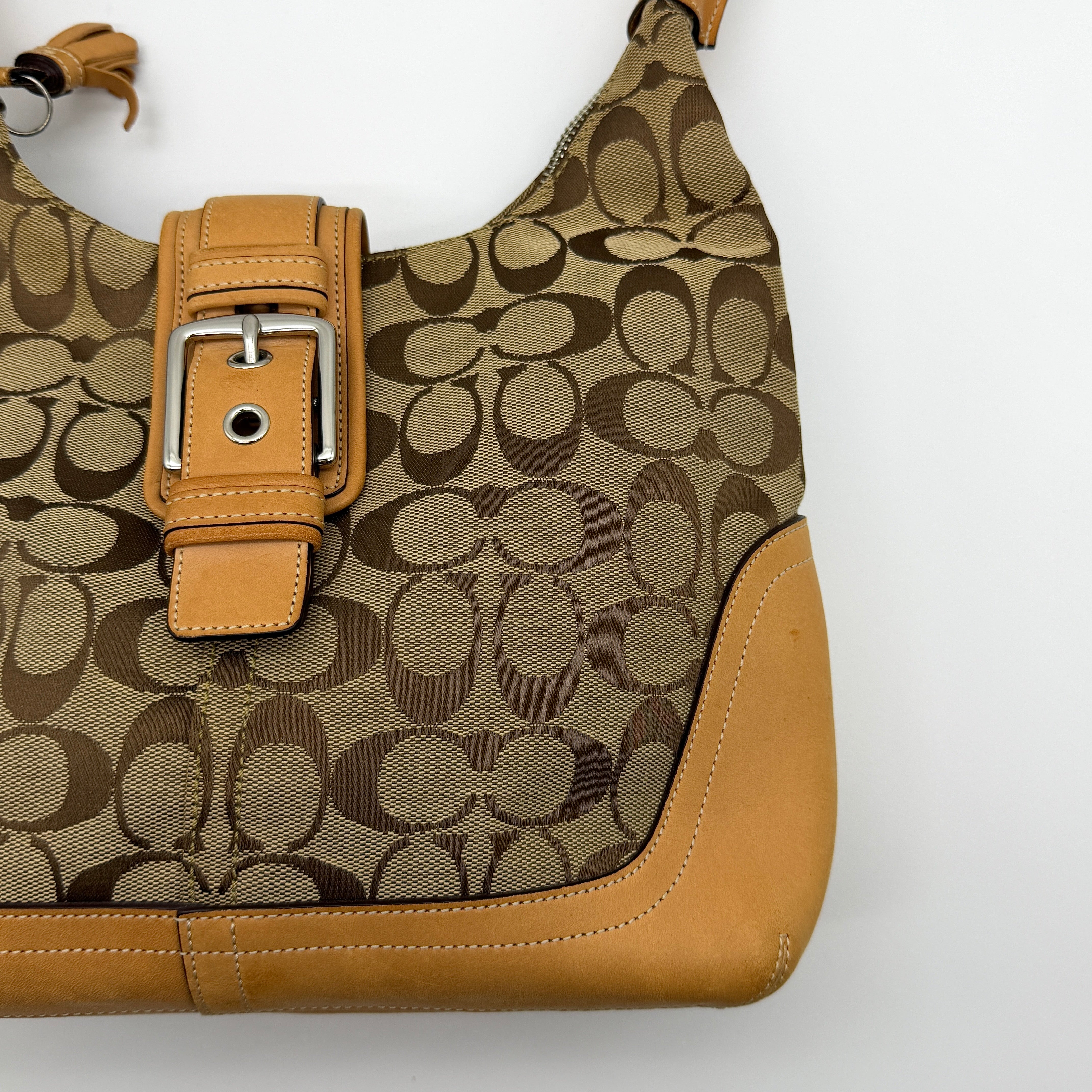 Coach Signature Clip Hamilton Hobo Shoulder Bag Beige