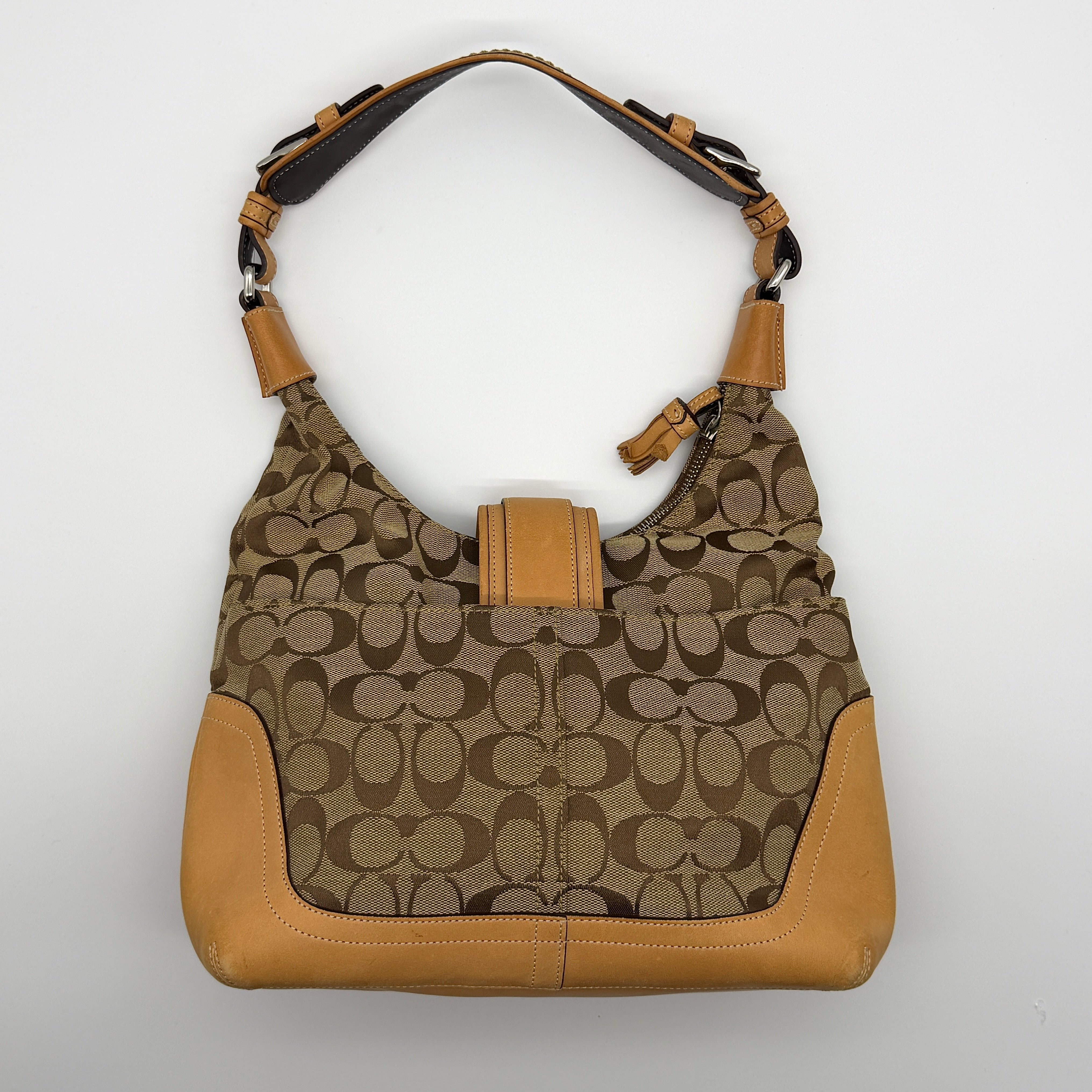 Coach Signature Clip Hamilton Hobo Shoulder Bag Beige