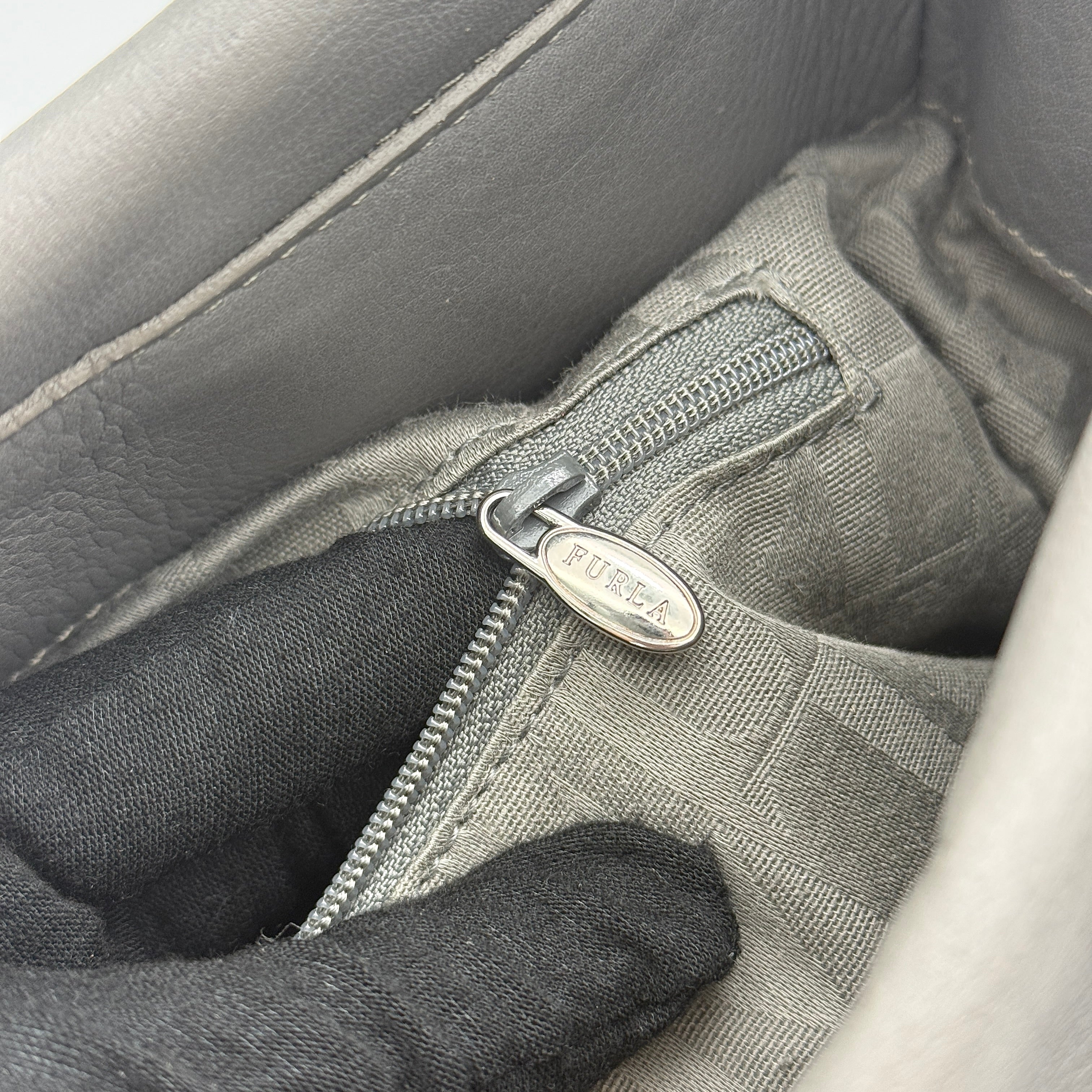 Furla Knotted Leather Shoulder Bag Grey
