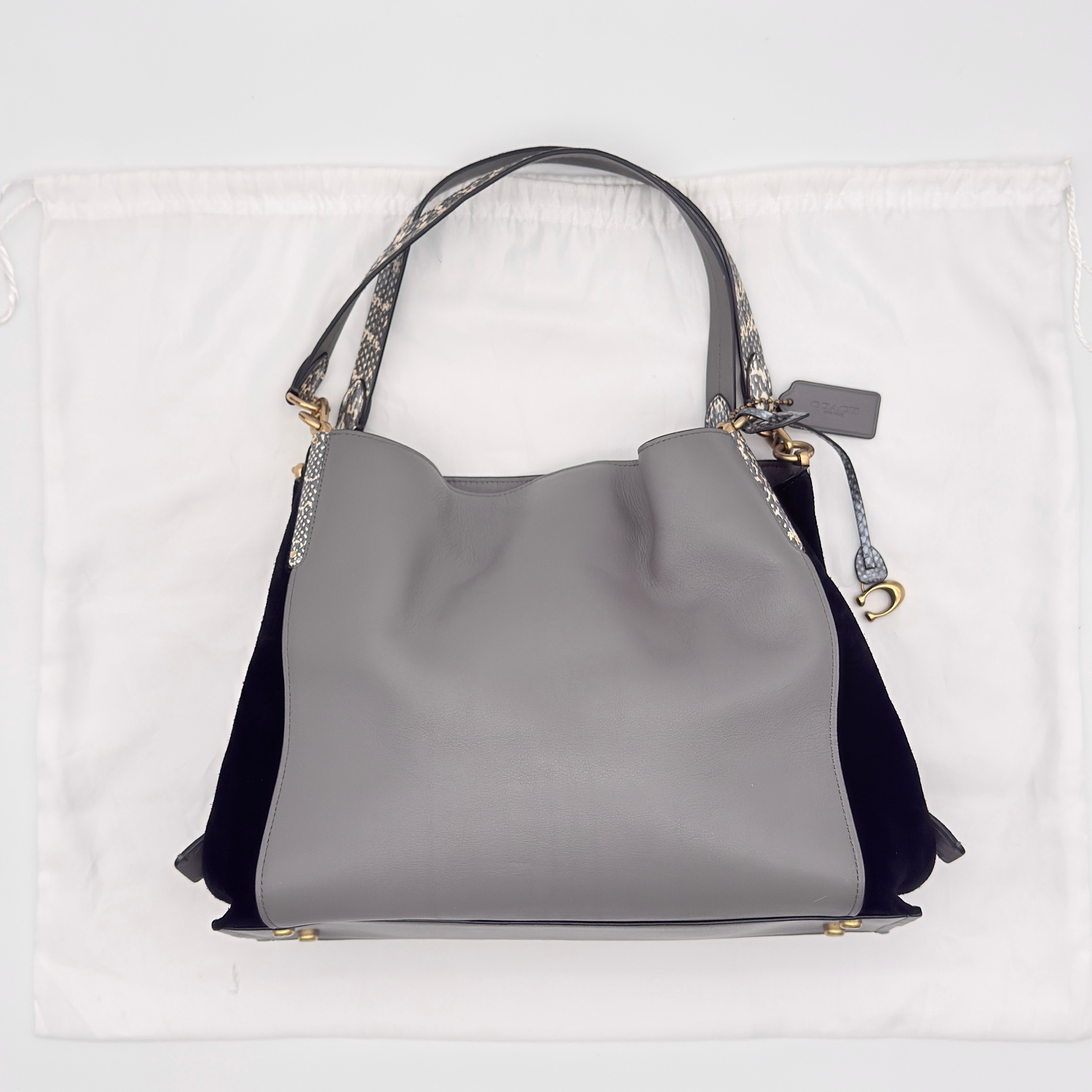 Coach Dalton 31 Snakeskin Colorblock Hobo Shoulder Bag Grey/Black