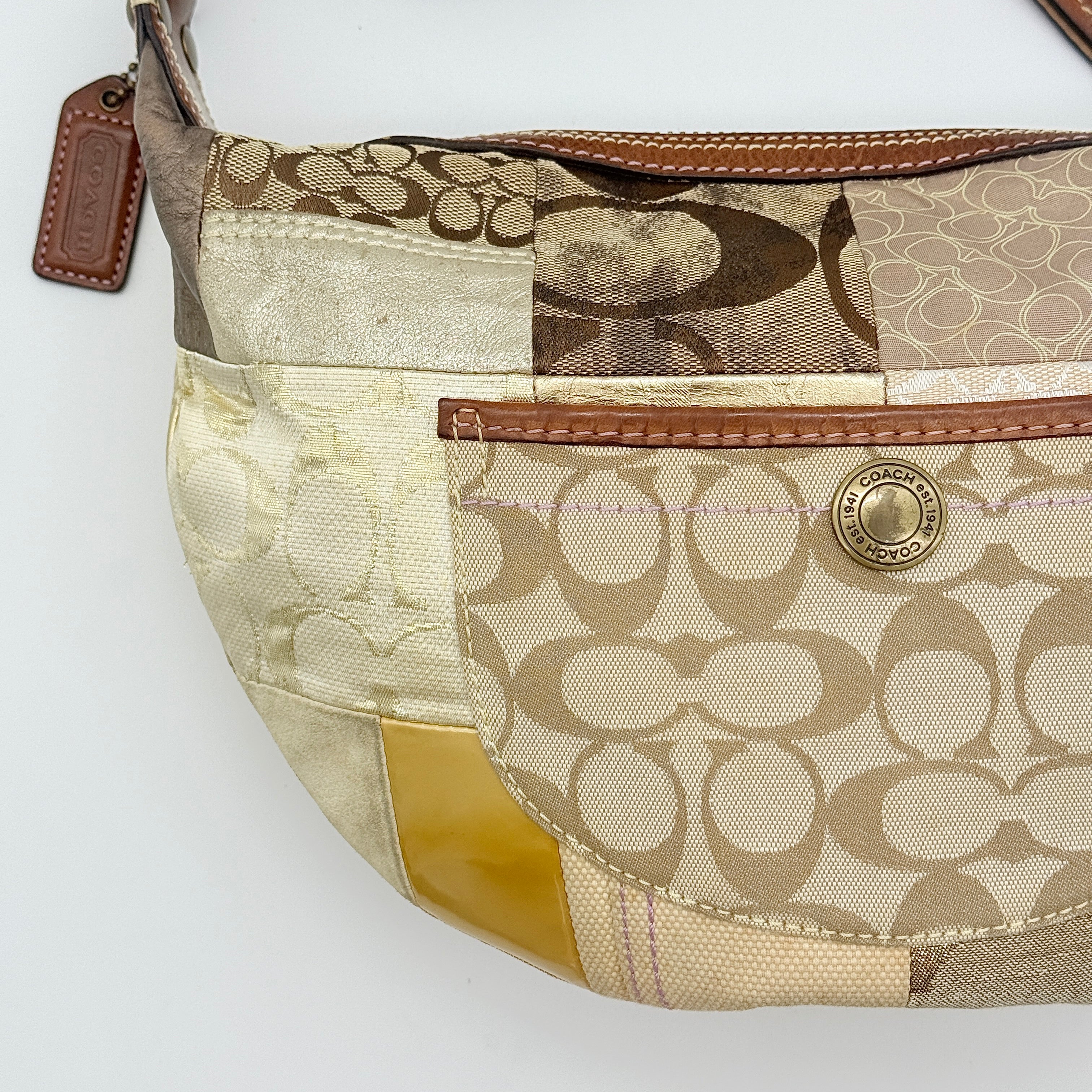 Coach Y2K Patchwork Hobo Boho Shoulder Bag Multicolor