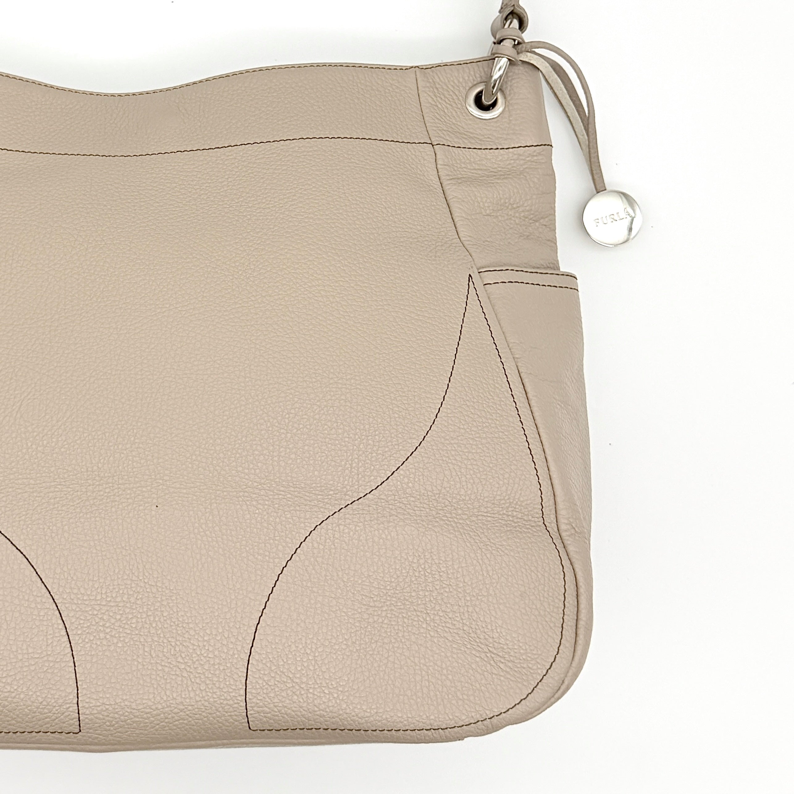 Furla Leather Hobo Shoulder Bag Beige