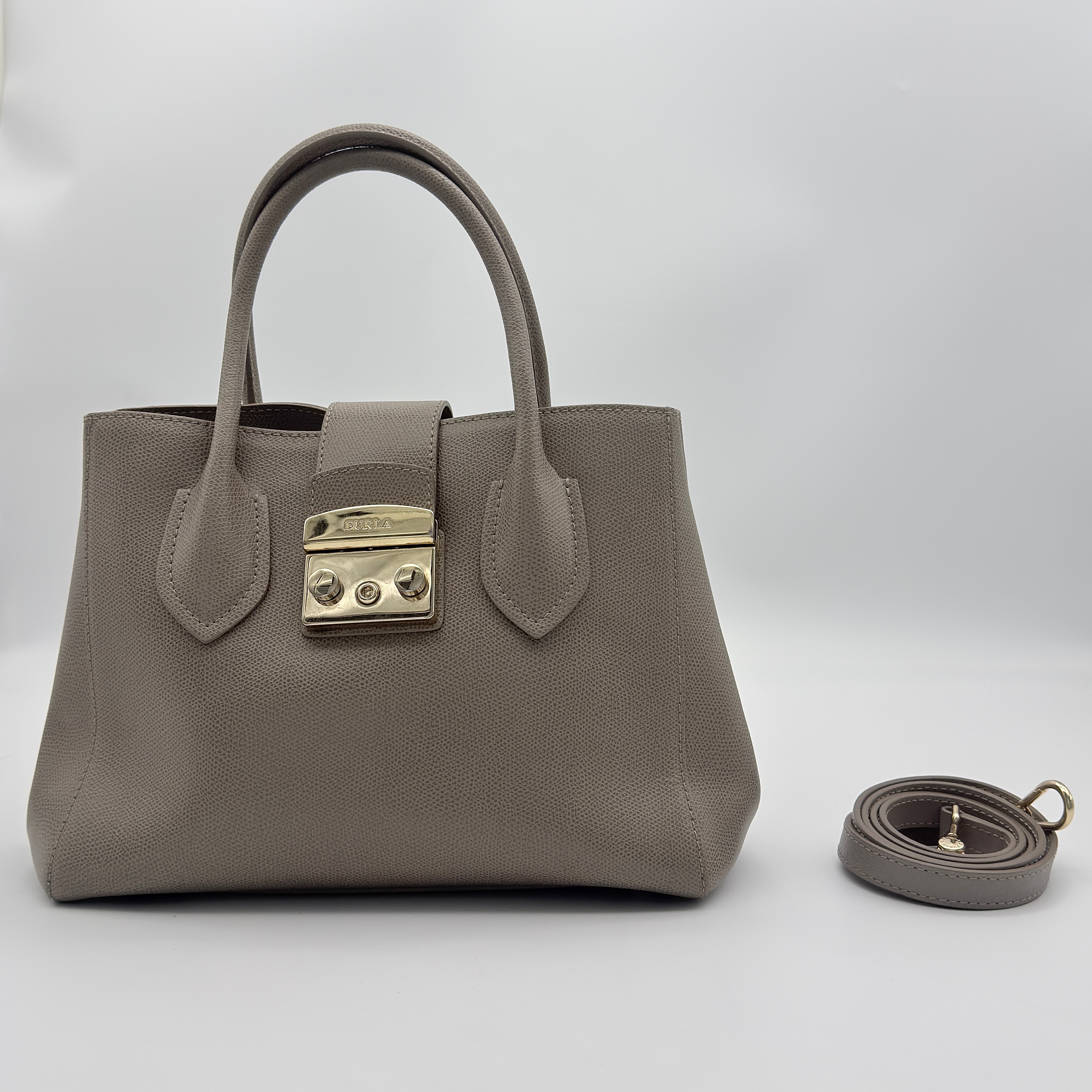 Furla 2Way Metropolis Leather Handbag Grey