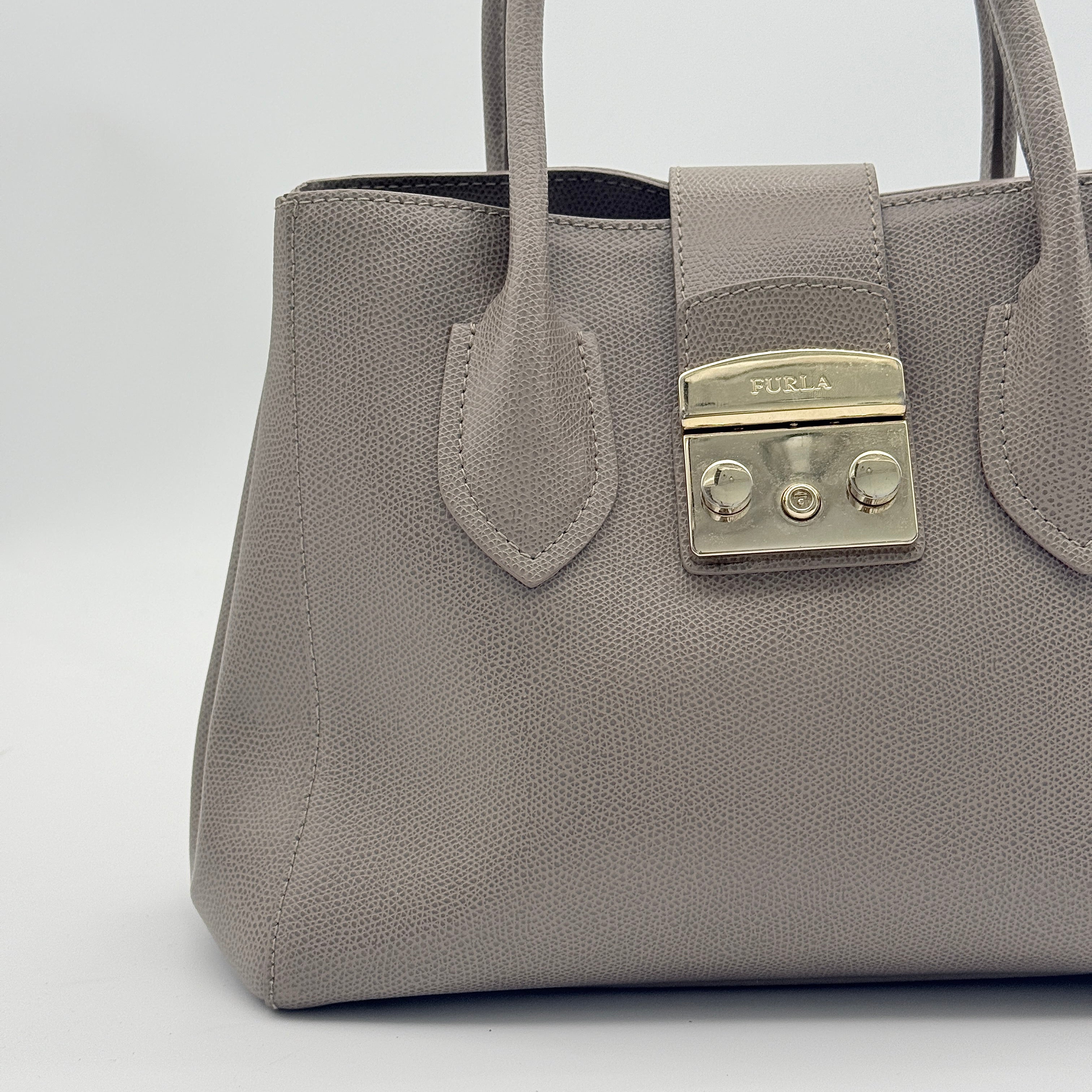 Furla 2Way Metropolis Leather Handbag Grey