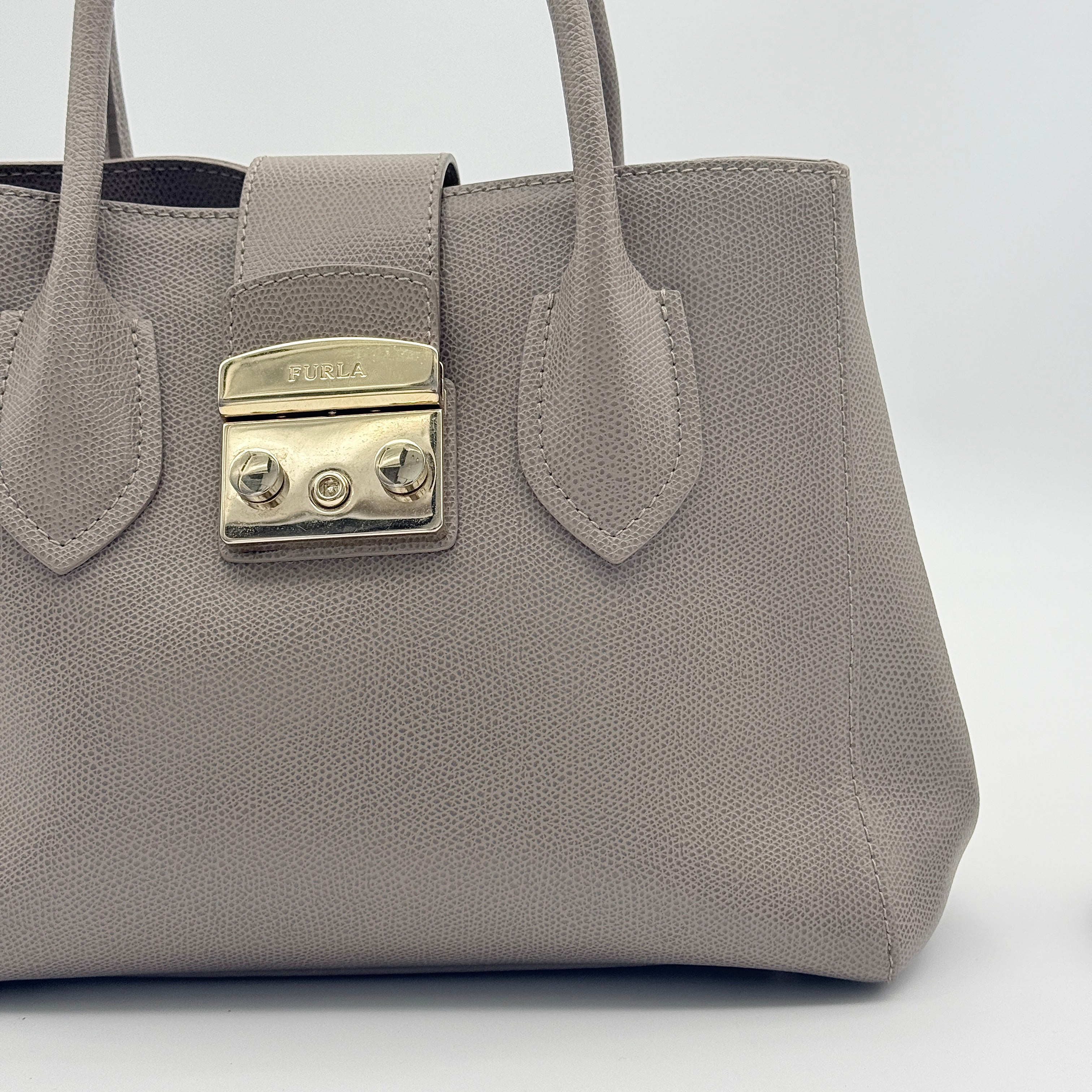 Furla 2Way Metropolis Leather Handbag Grey