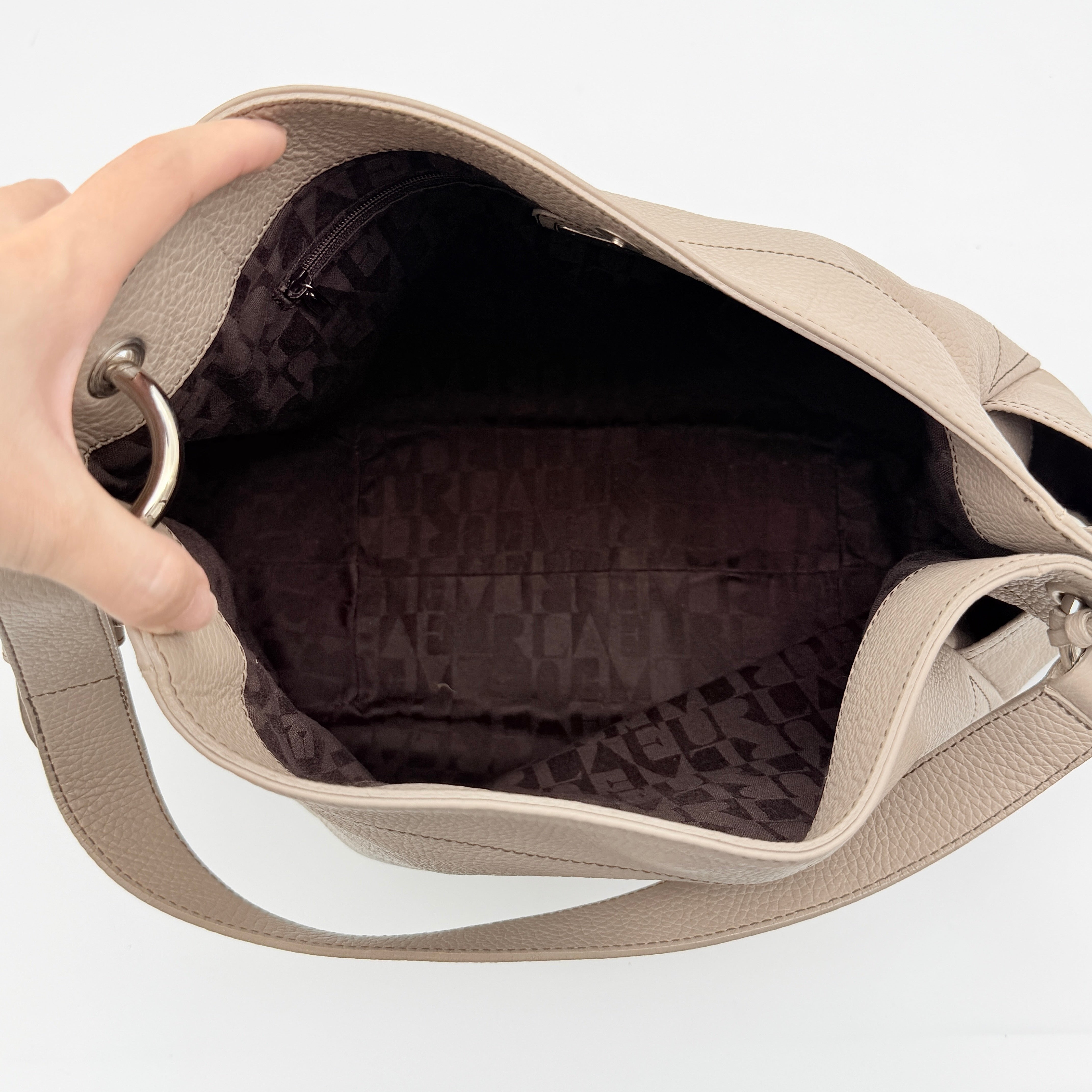 Furla Leather Hobo Shoulder Bag Beige