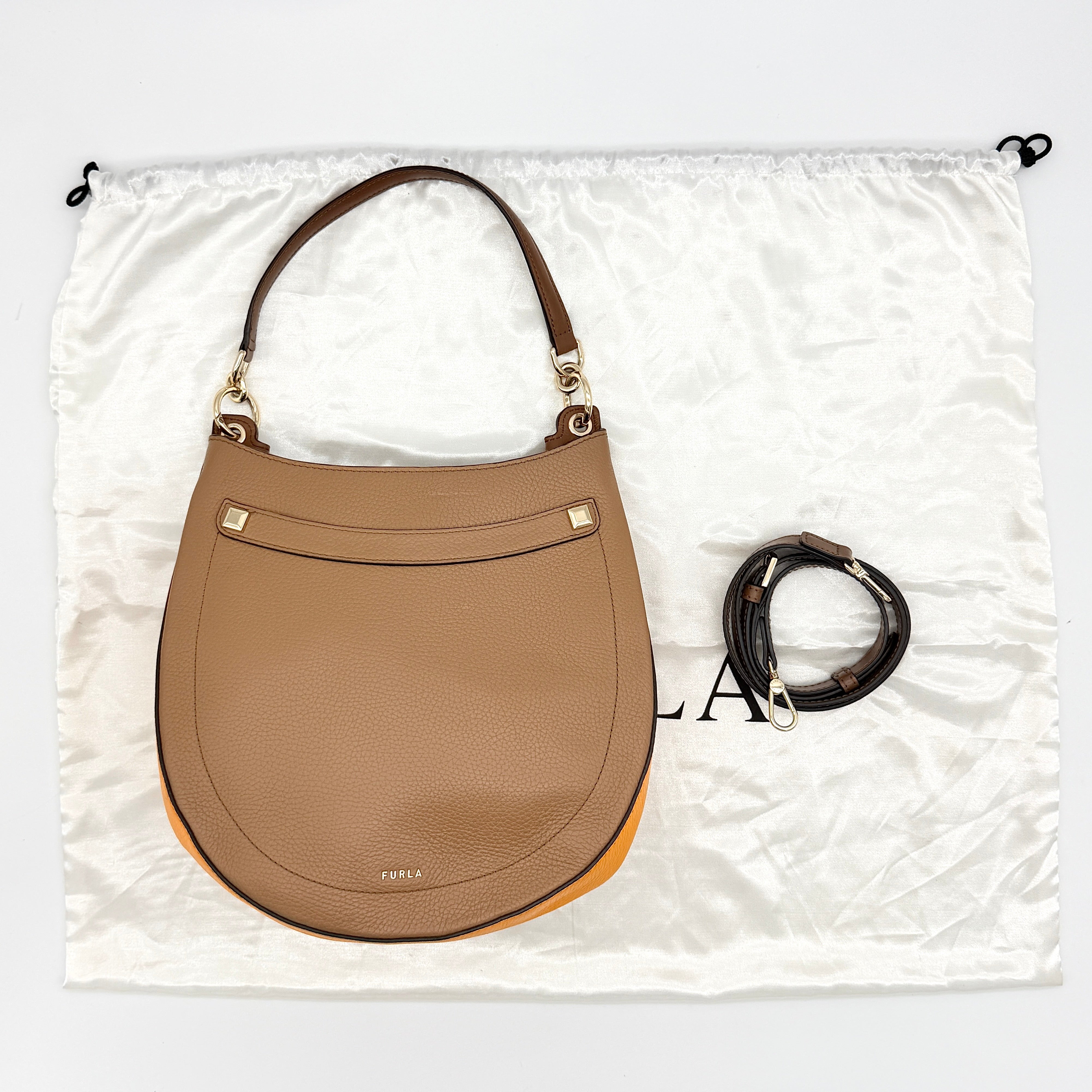 Furla 2Way Afrodite Hobo Shoulder Bag Brown