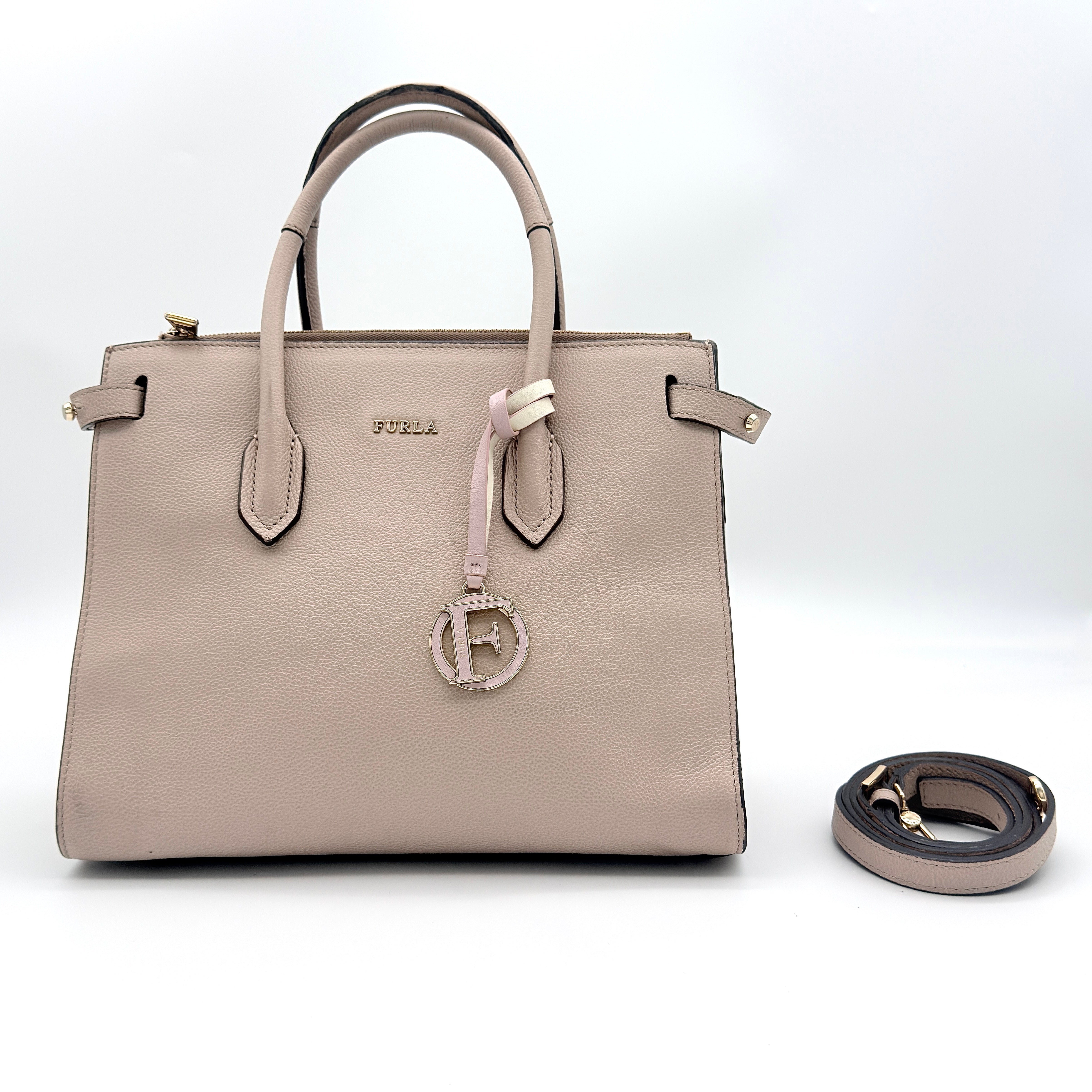 Furla 2Way Pin Leather Handbag Beige
