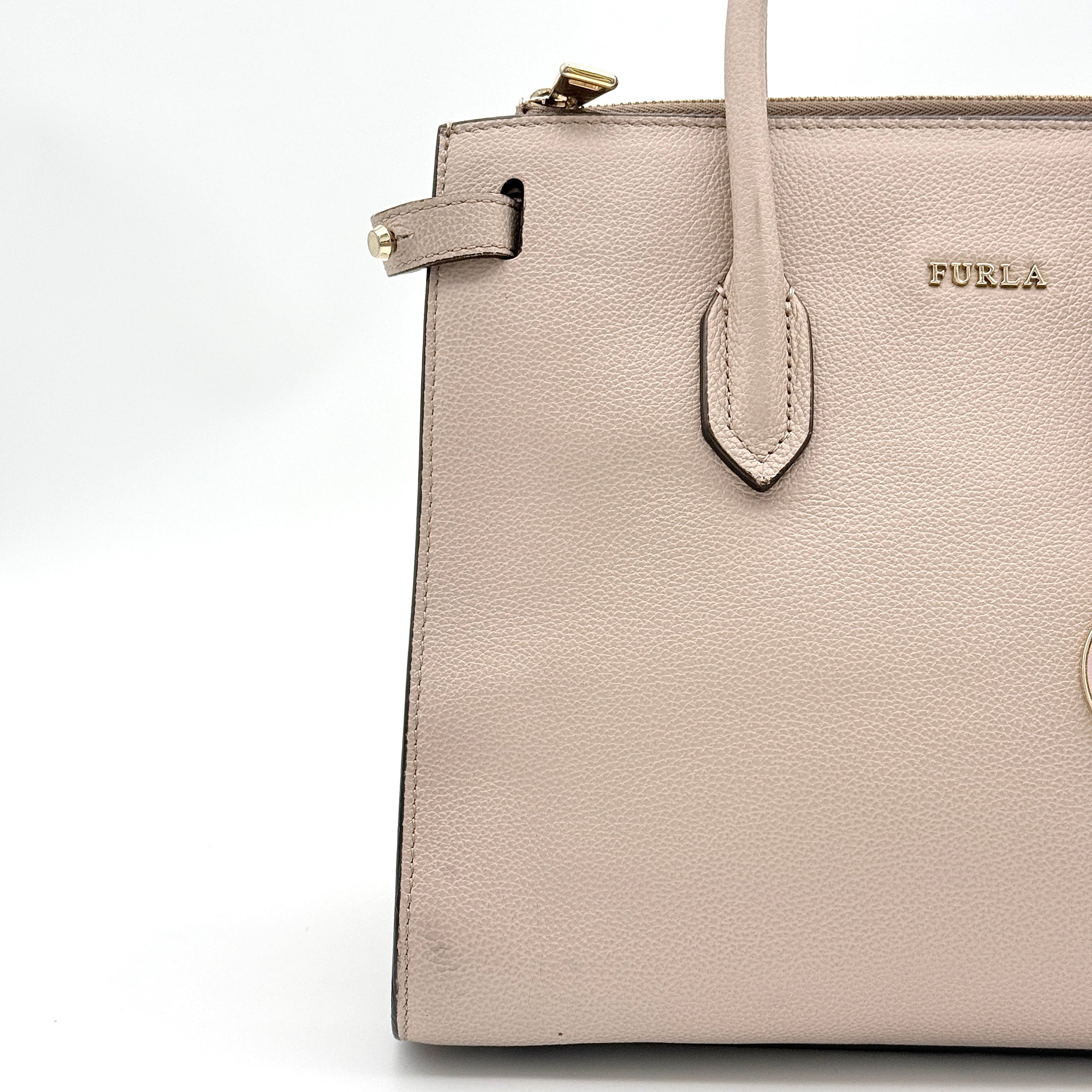 Furla 2Way Pin Leather Handbag Beige
