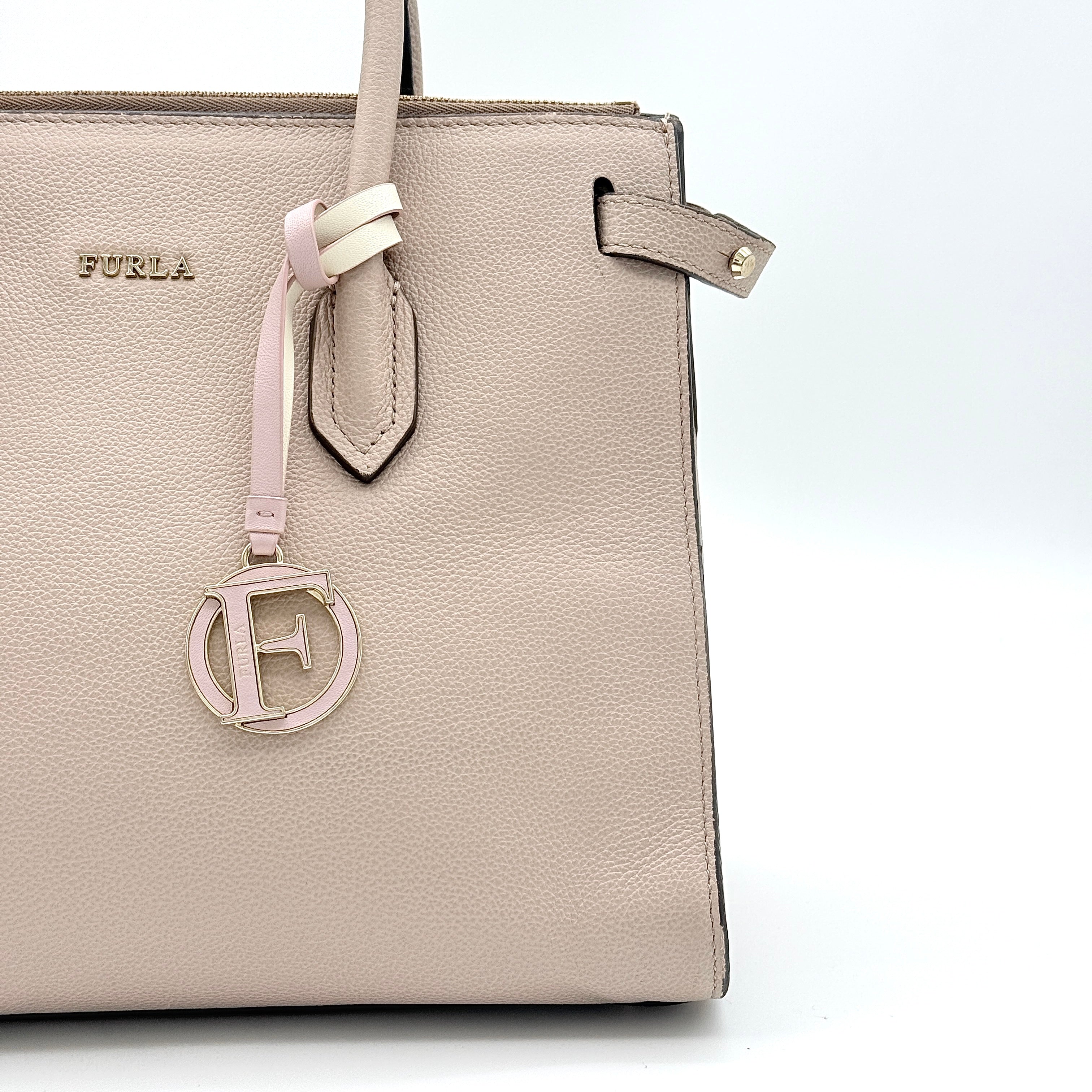 Furla 2Way Pin Leather Handbag Beige