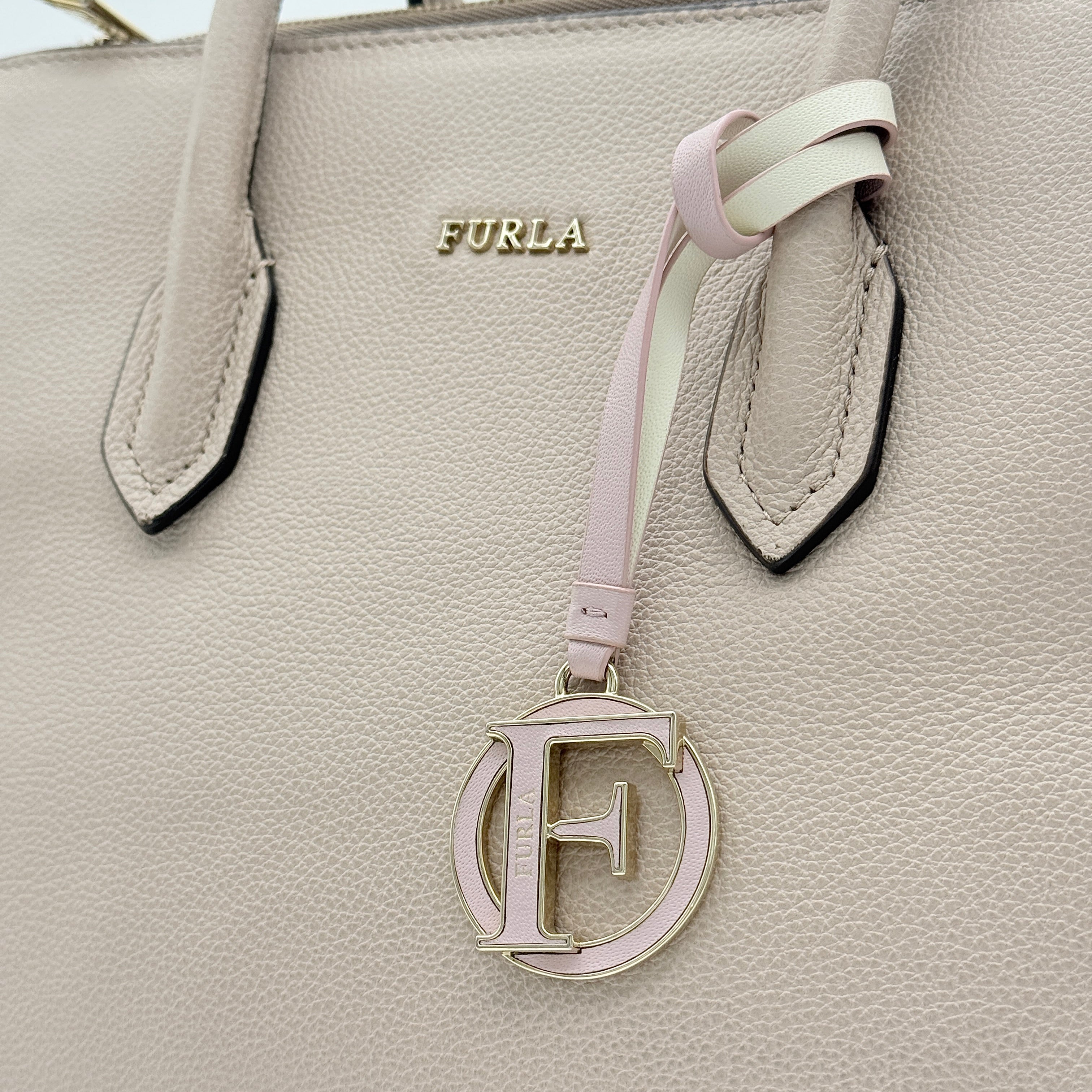 Furla 2Way Pin Leather Handbag Beige
