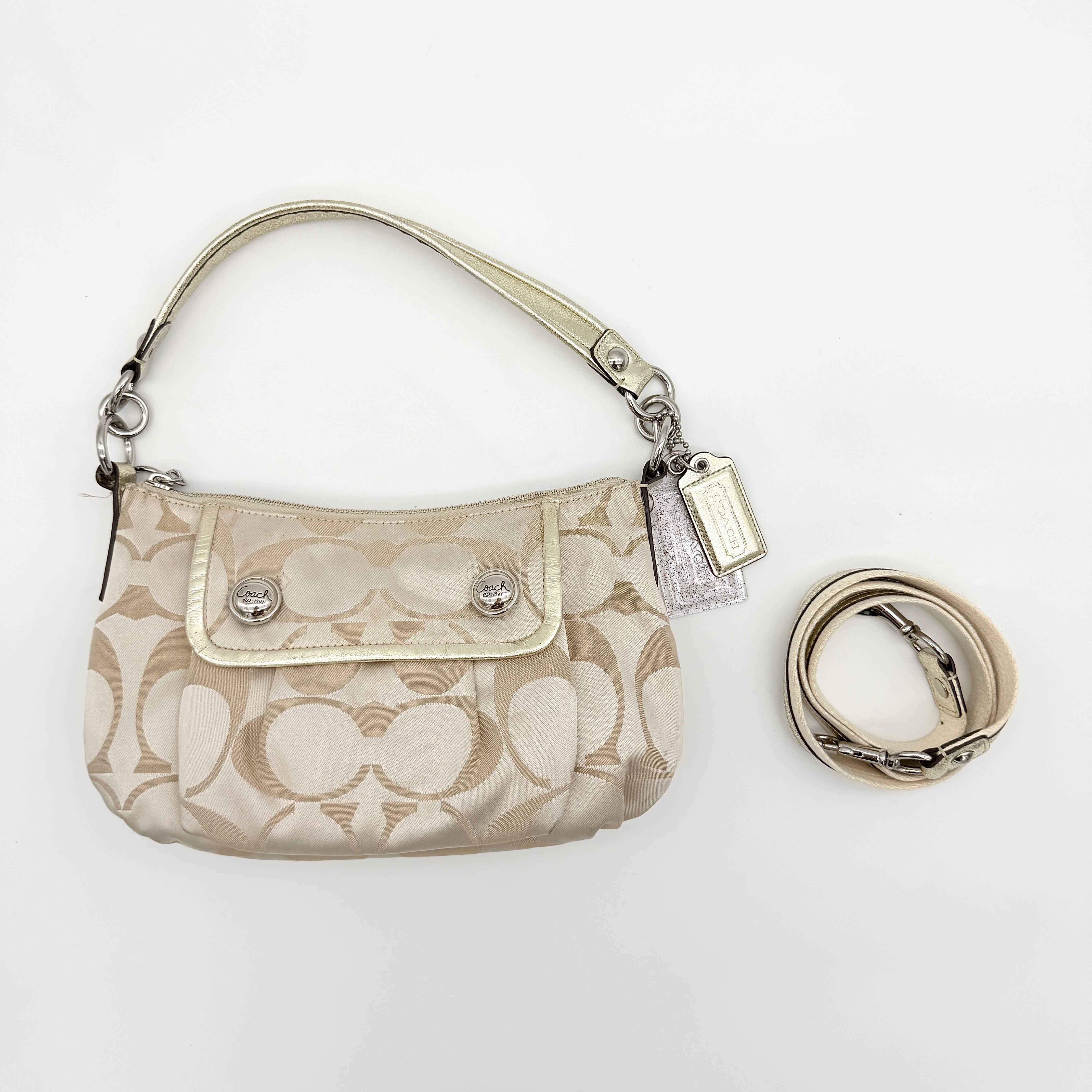 Coach 2Way Signature Poppy Shoulder Bag Cream/Gold