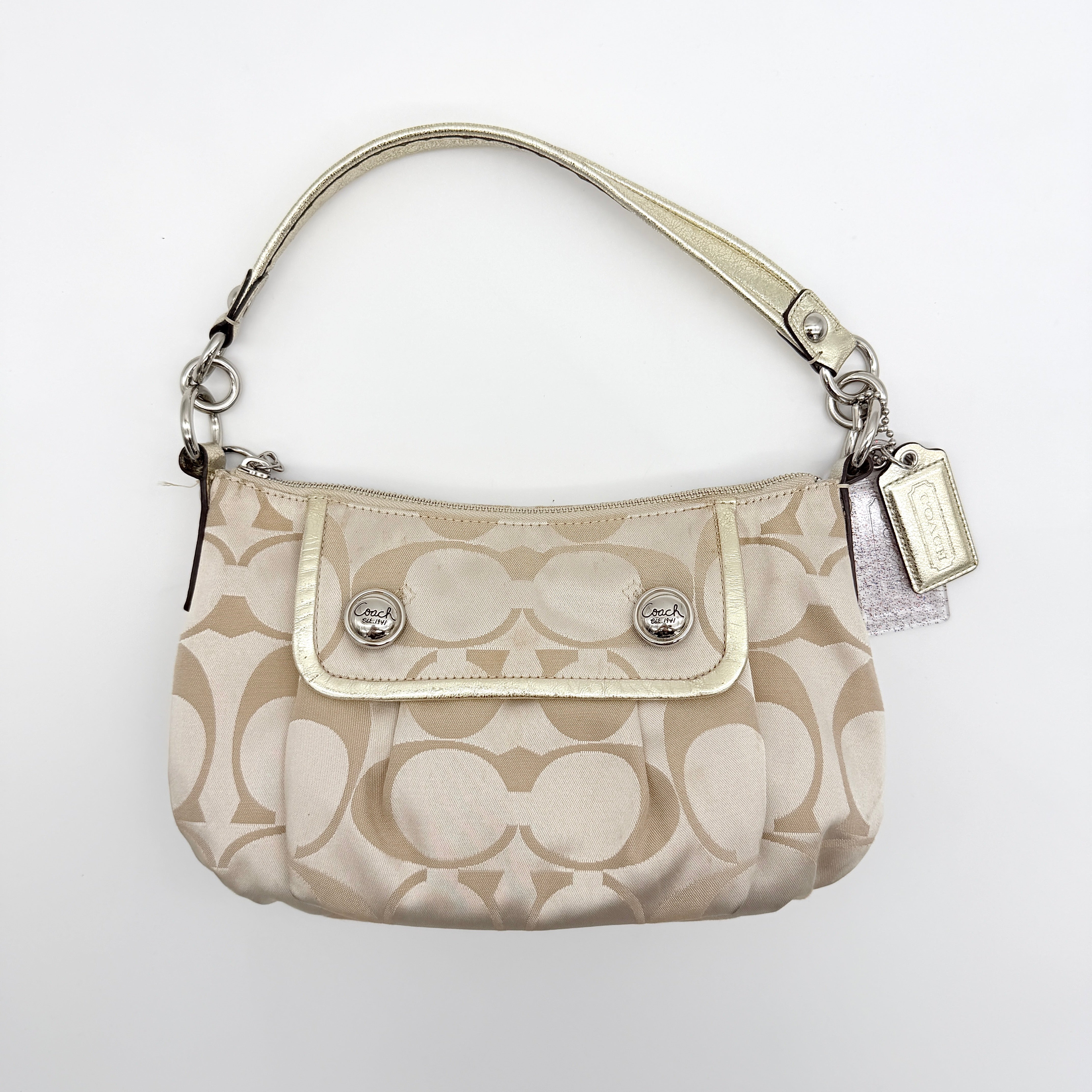 Coach 2Way Signature Poppy Shoulder Bag Cream/Gold
