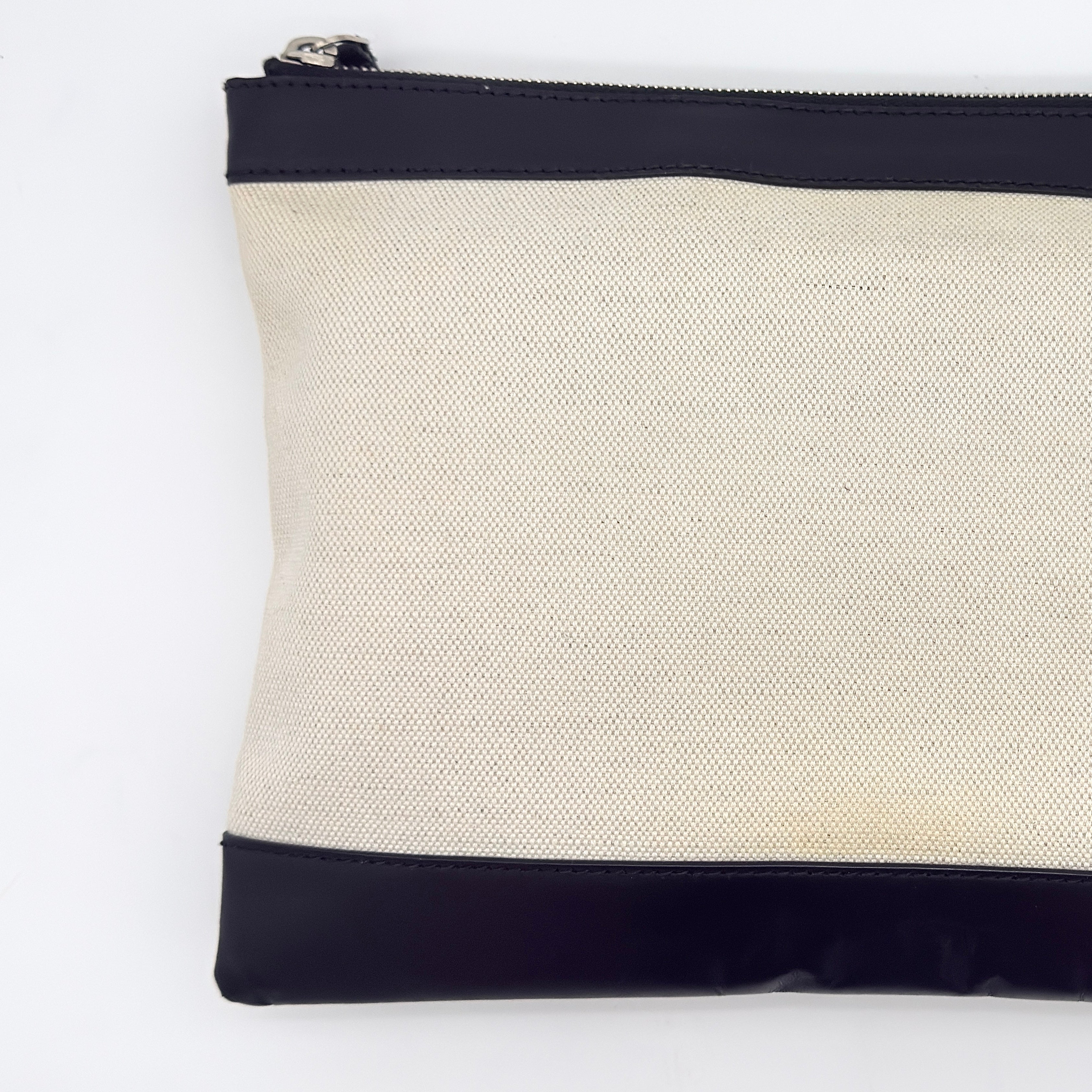 Balenciaga Canvas Navy Clip Clutch Bag Cream