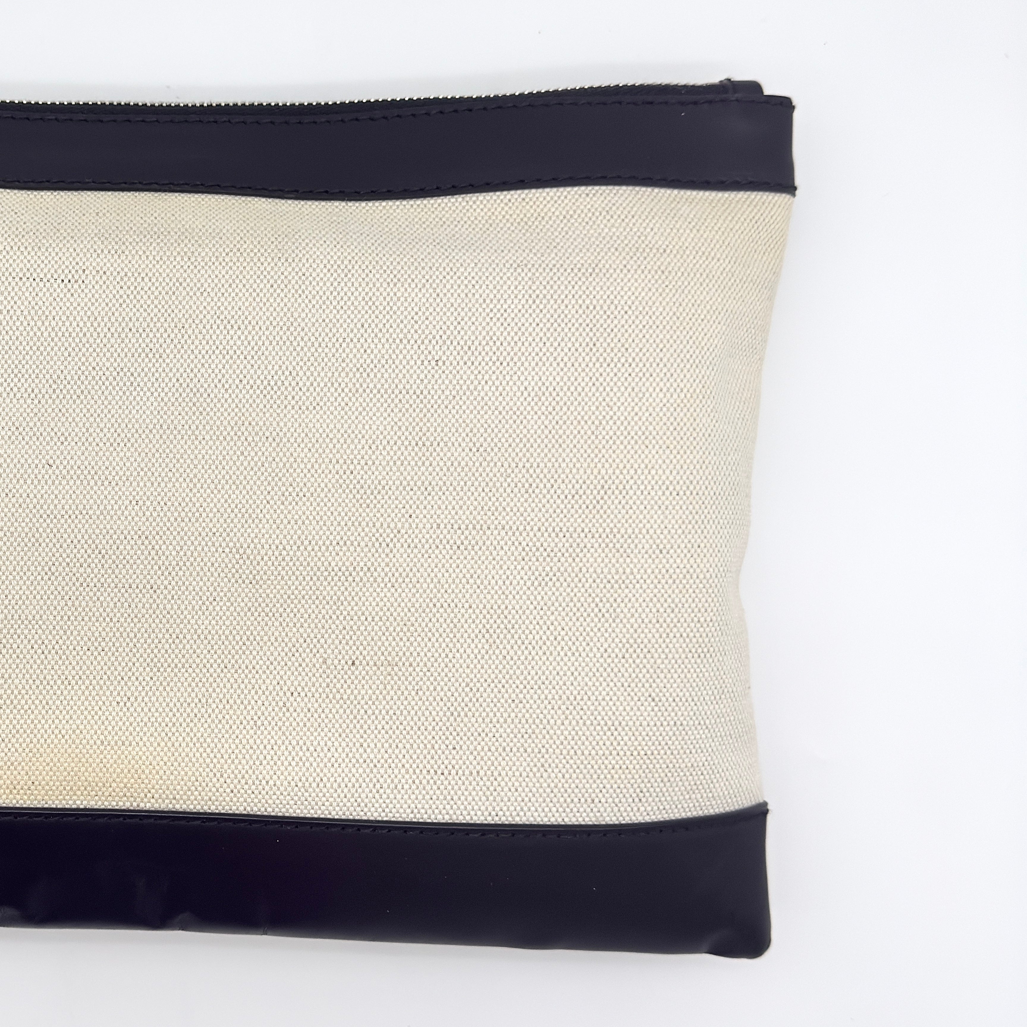 Balenciaga Canvas Navy Clip Clutch Bag Cream