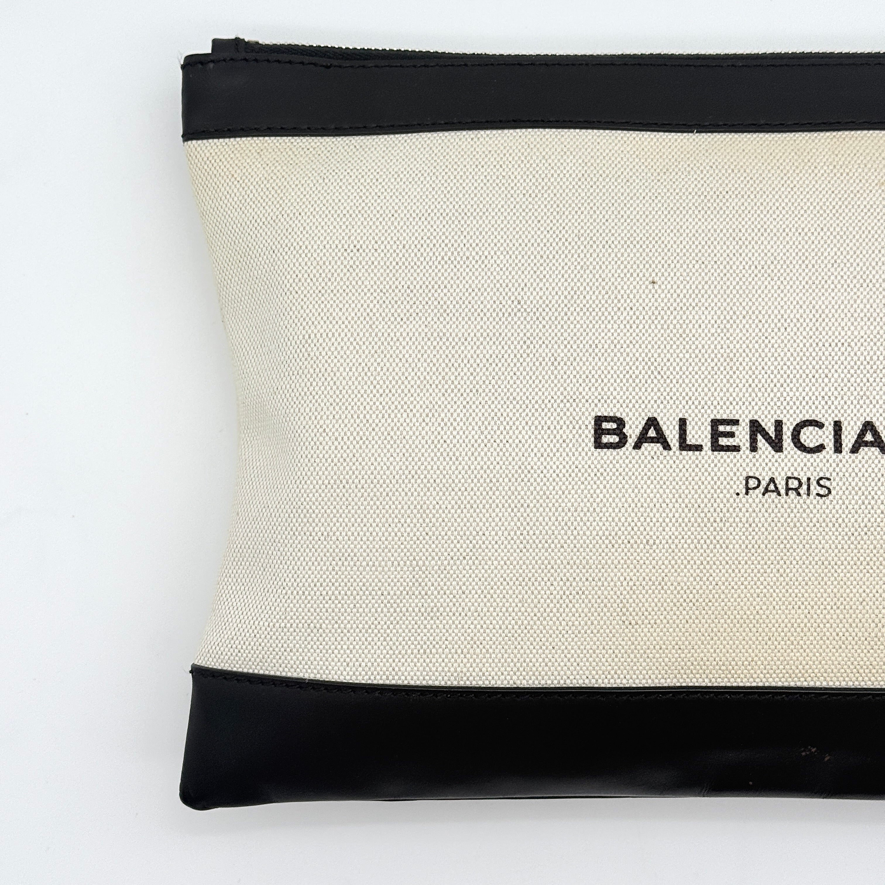 Balenciaga Canvas Navy Clip Clutch Bag Cream
