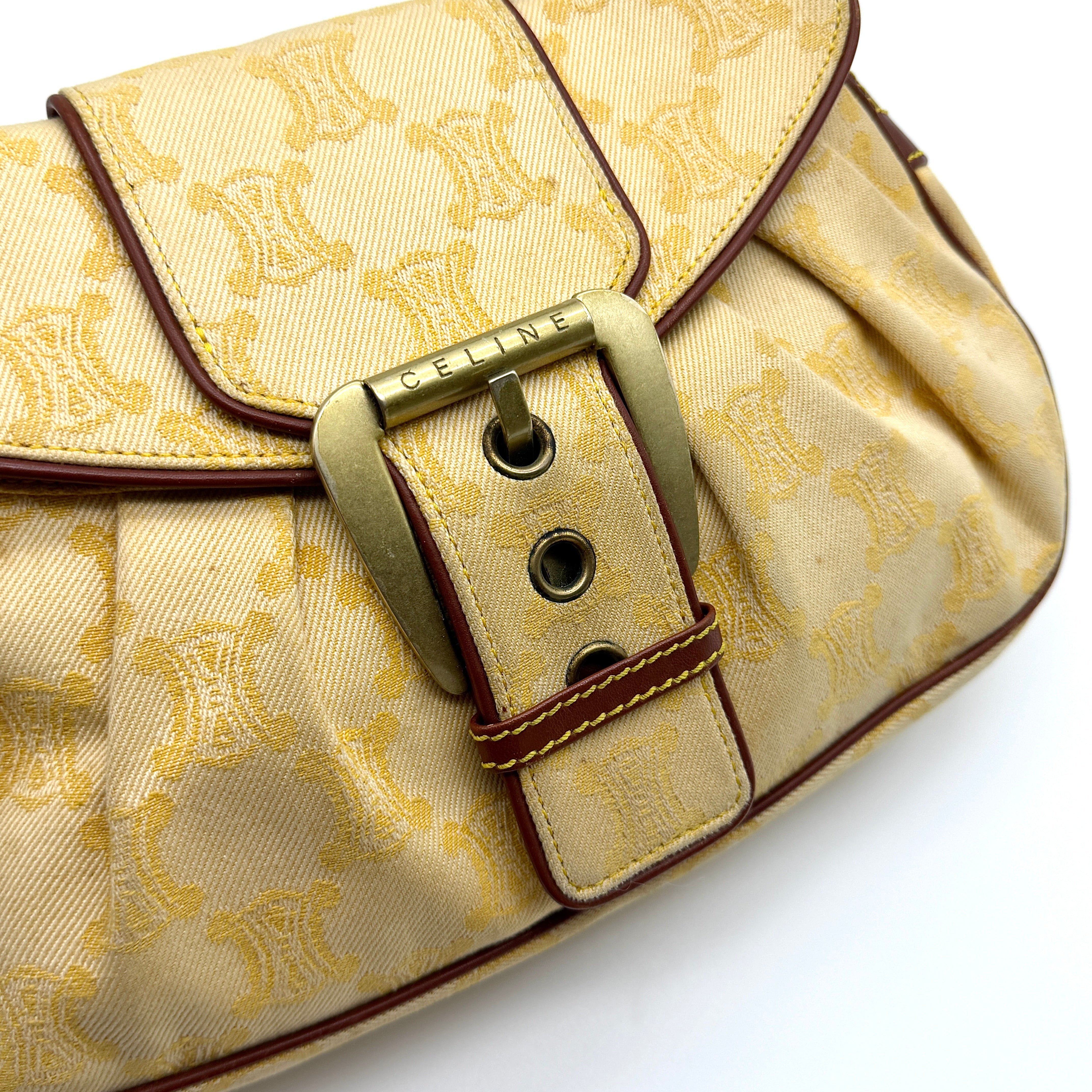 Celine Triomphe Macadam One Shoulder Bag Beige/Brown