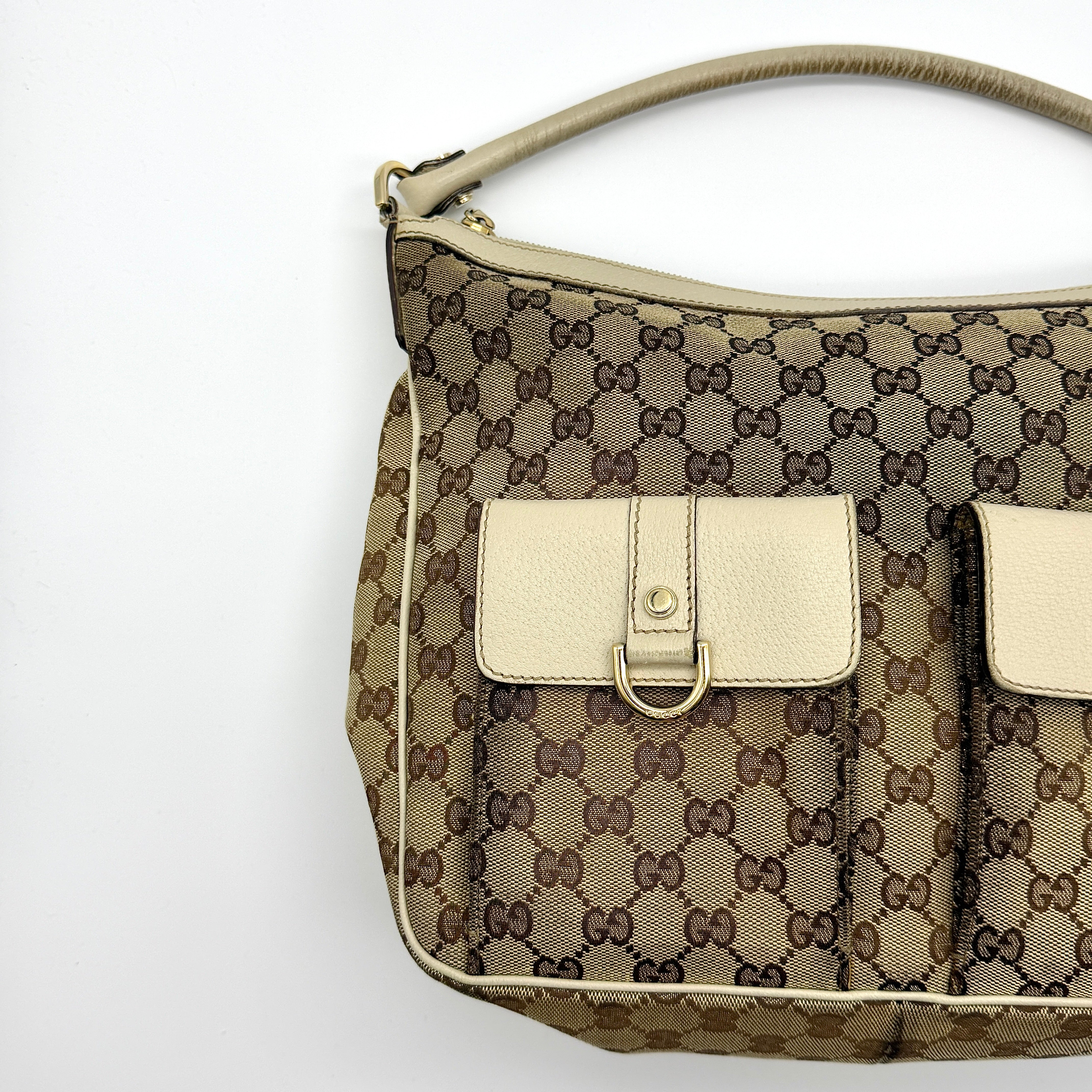 Gucci GG Monogram Hobo Shoulder Bag Beige/White