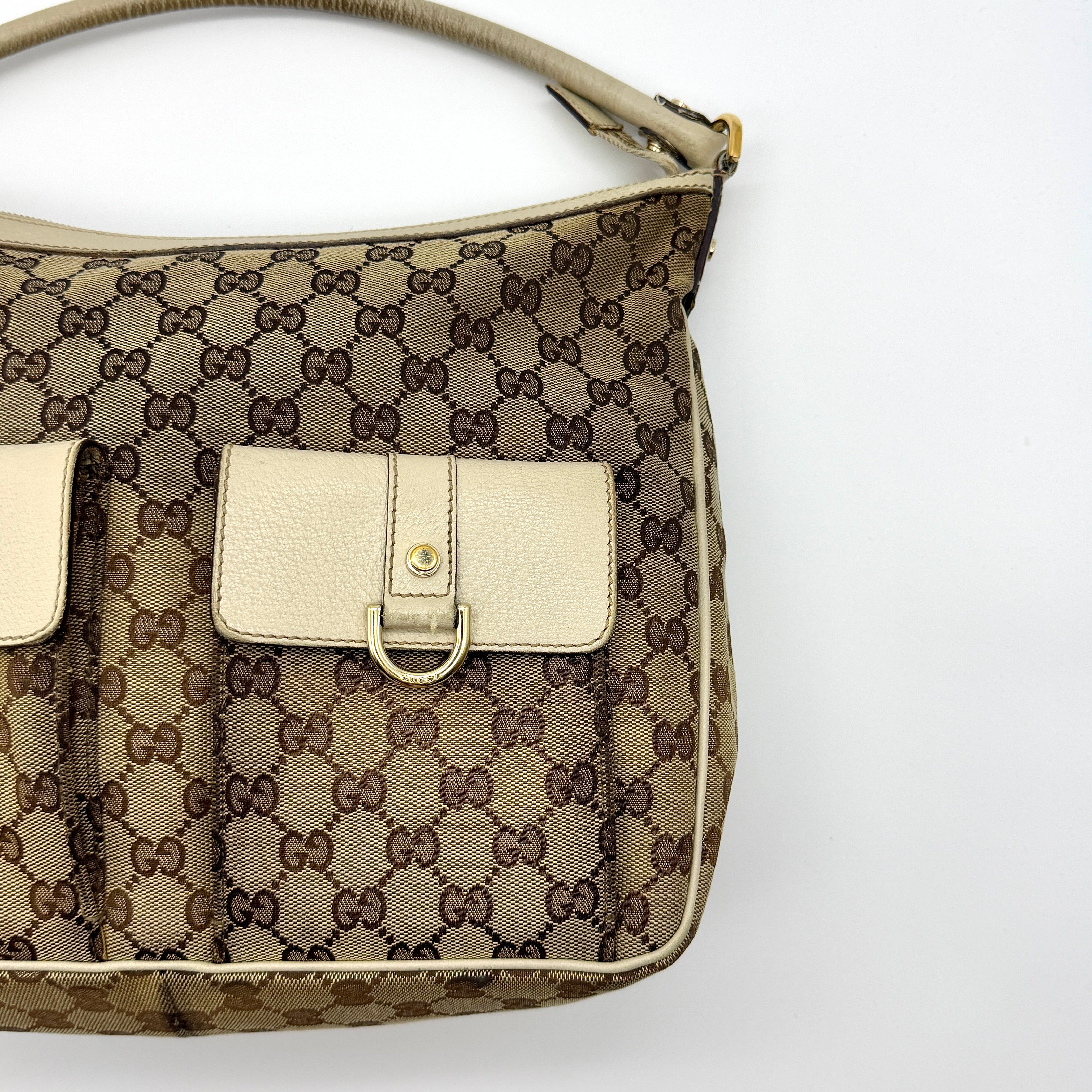 Gucci GG Monogram Hobo Shoulder Bag Beige/White