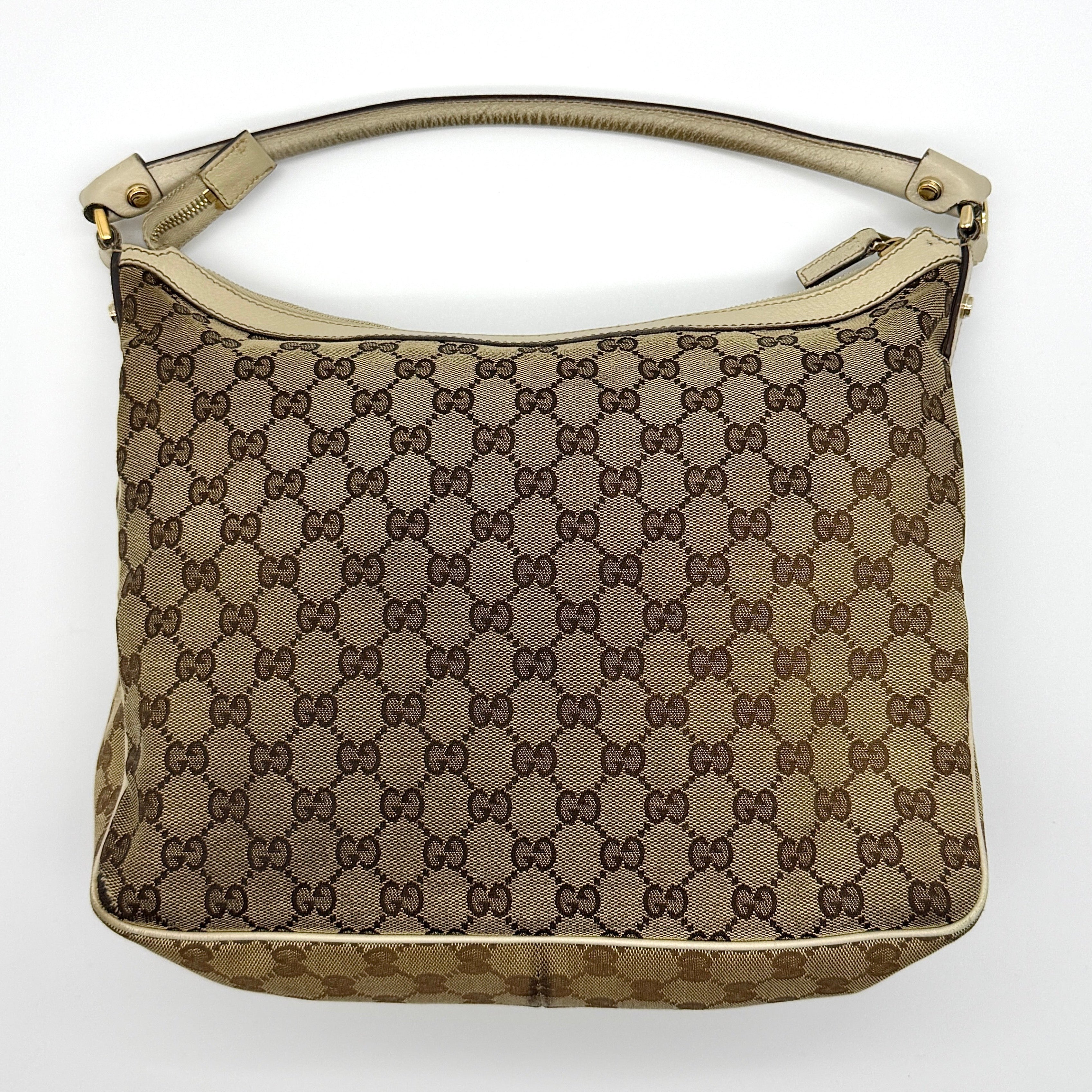 Gucci GG Monogram Hobo Shoulder Bag Beige/White