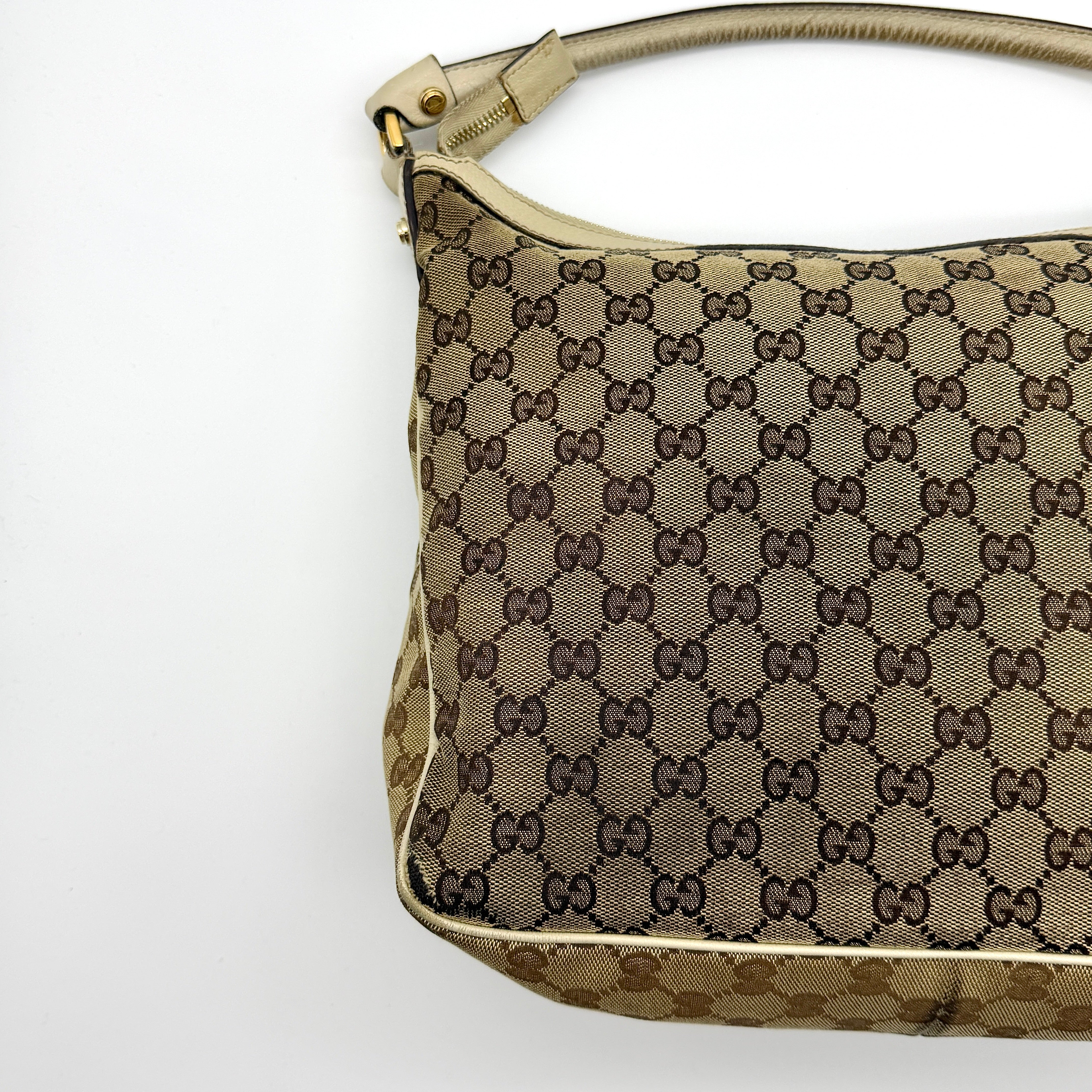 Gucci GG Monogram Hobo Shoulder Bag Beige/White