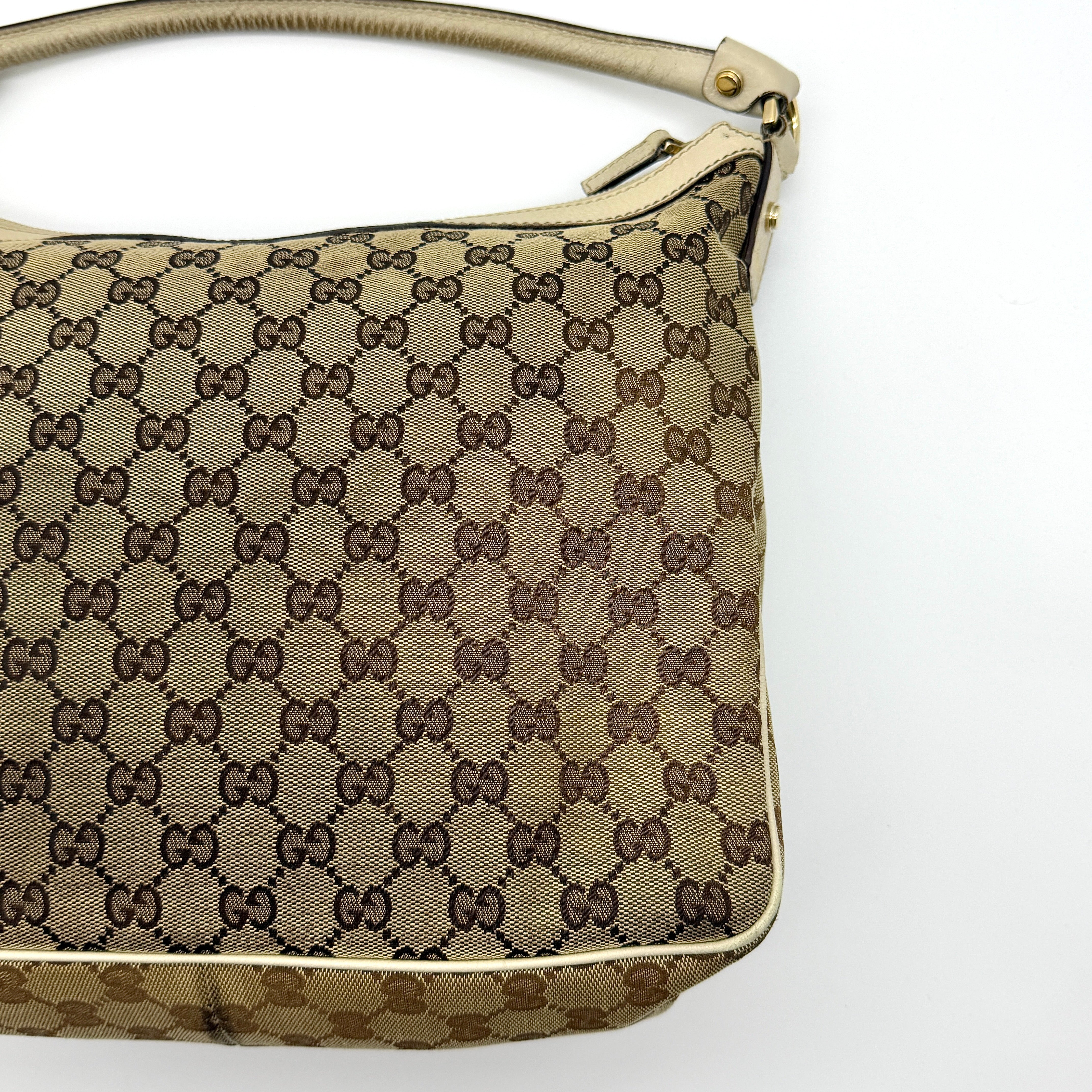 Gucci GG Monogram Hobo Shoulder Bag Beige/White