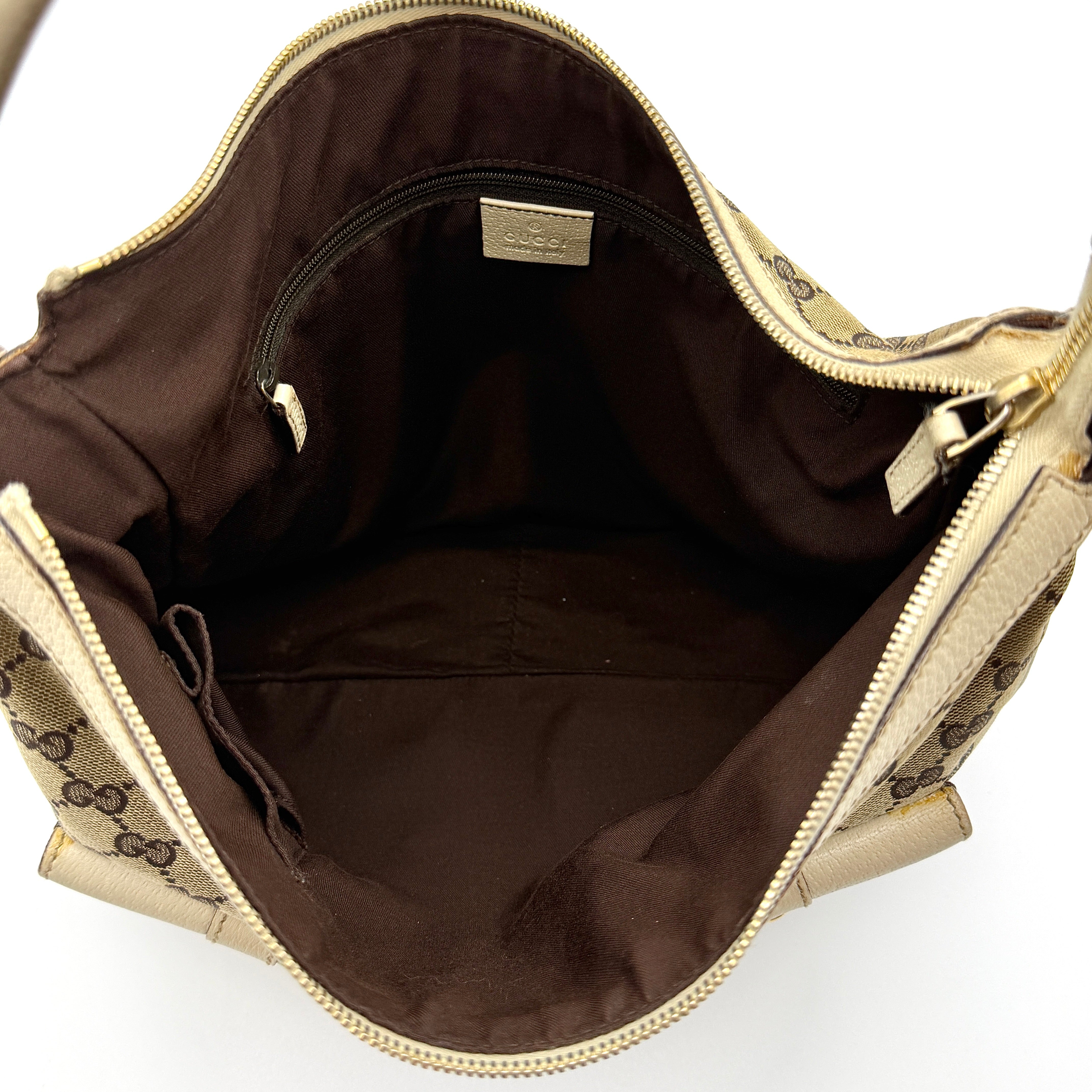 Gucci GG Monogram Hobo Shoulder Bag Beige/White