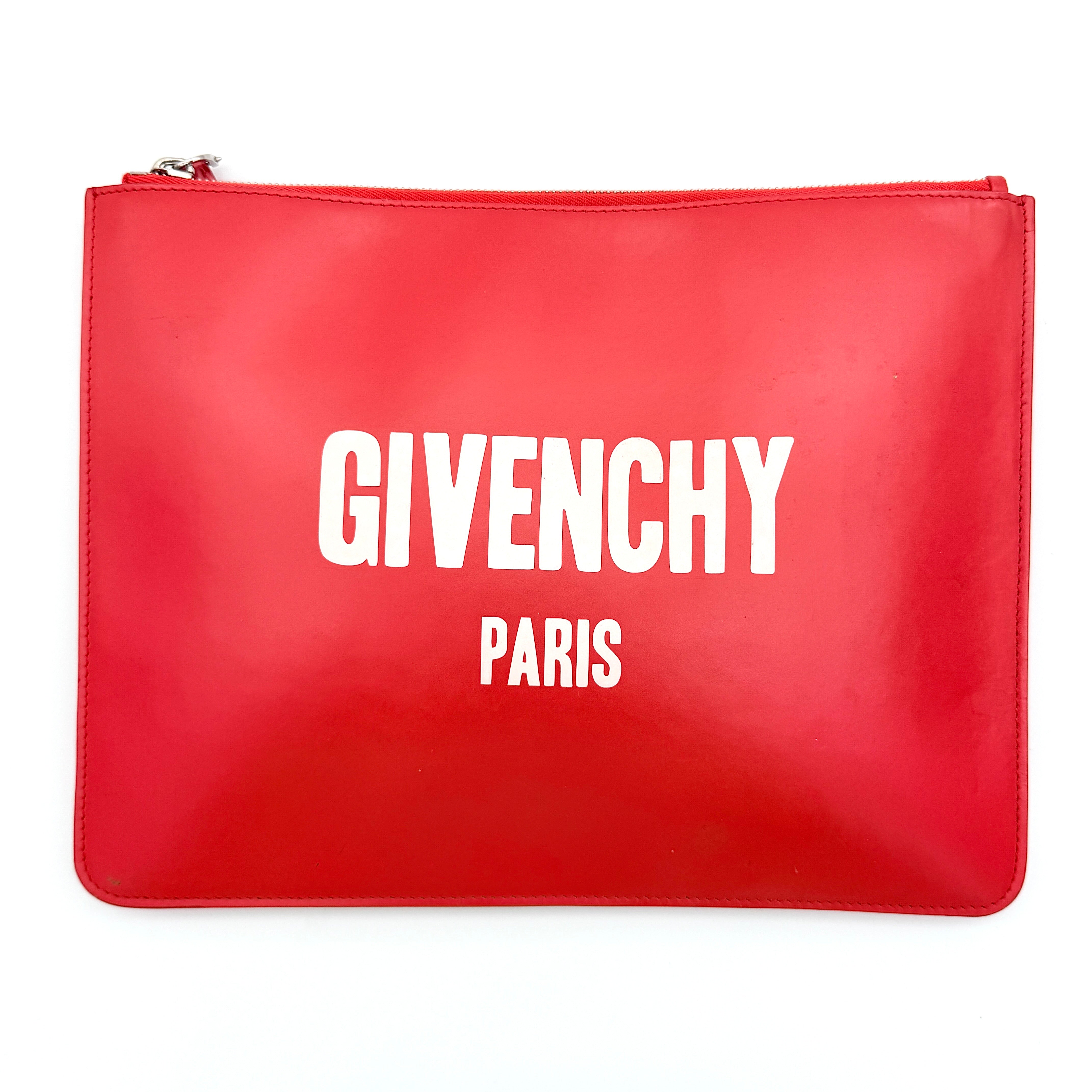 Givenchy Logo Print Leather Clutch Bag Red