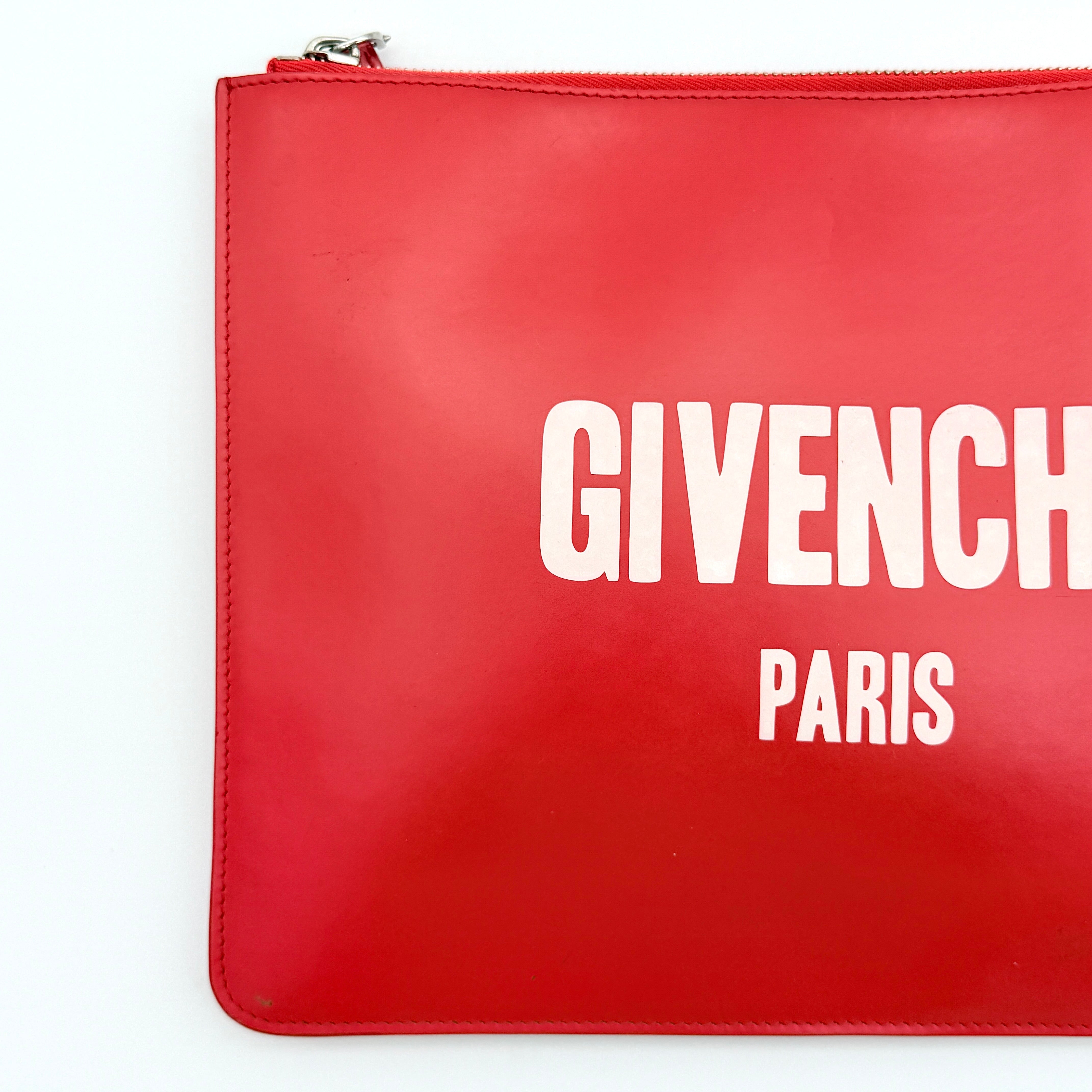 Givenchy Logo Print Leather Clutch Bag Red