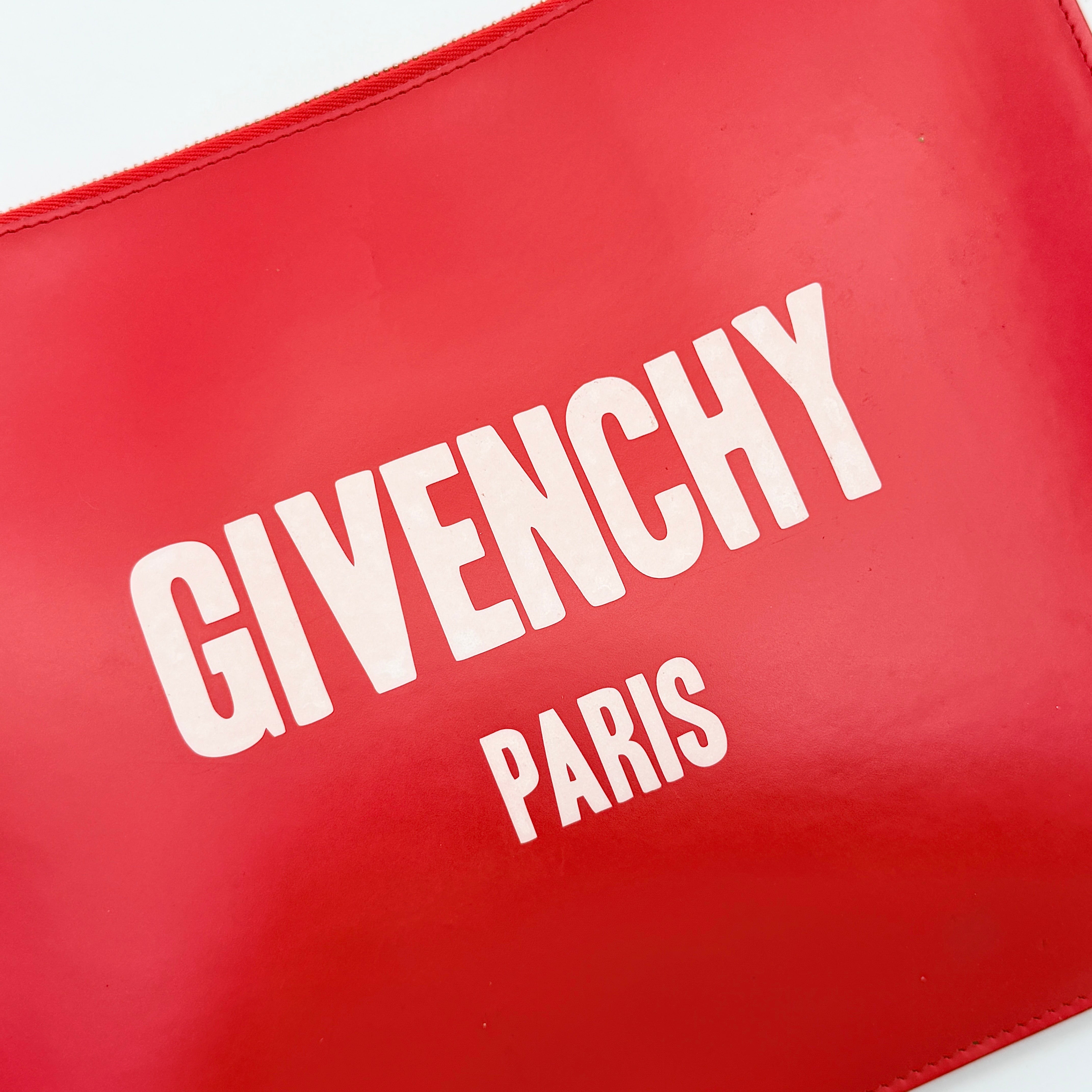 Givenchy Logo Print Leather Clutch Bag Red