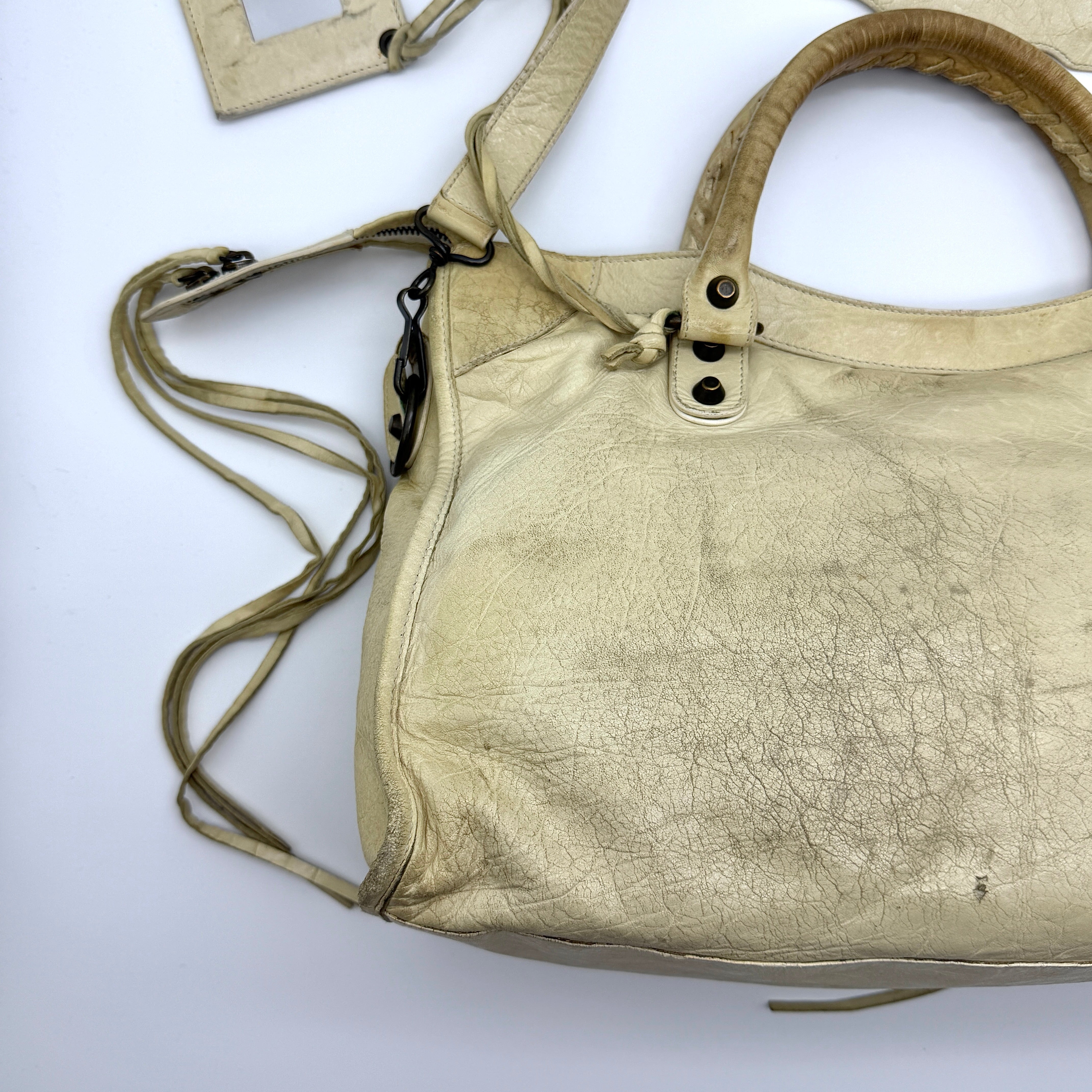 Balenciaga 2Way Agneau Leather Motorcycle City Bag Cream