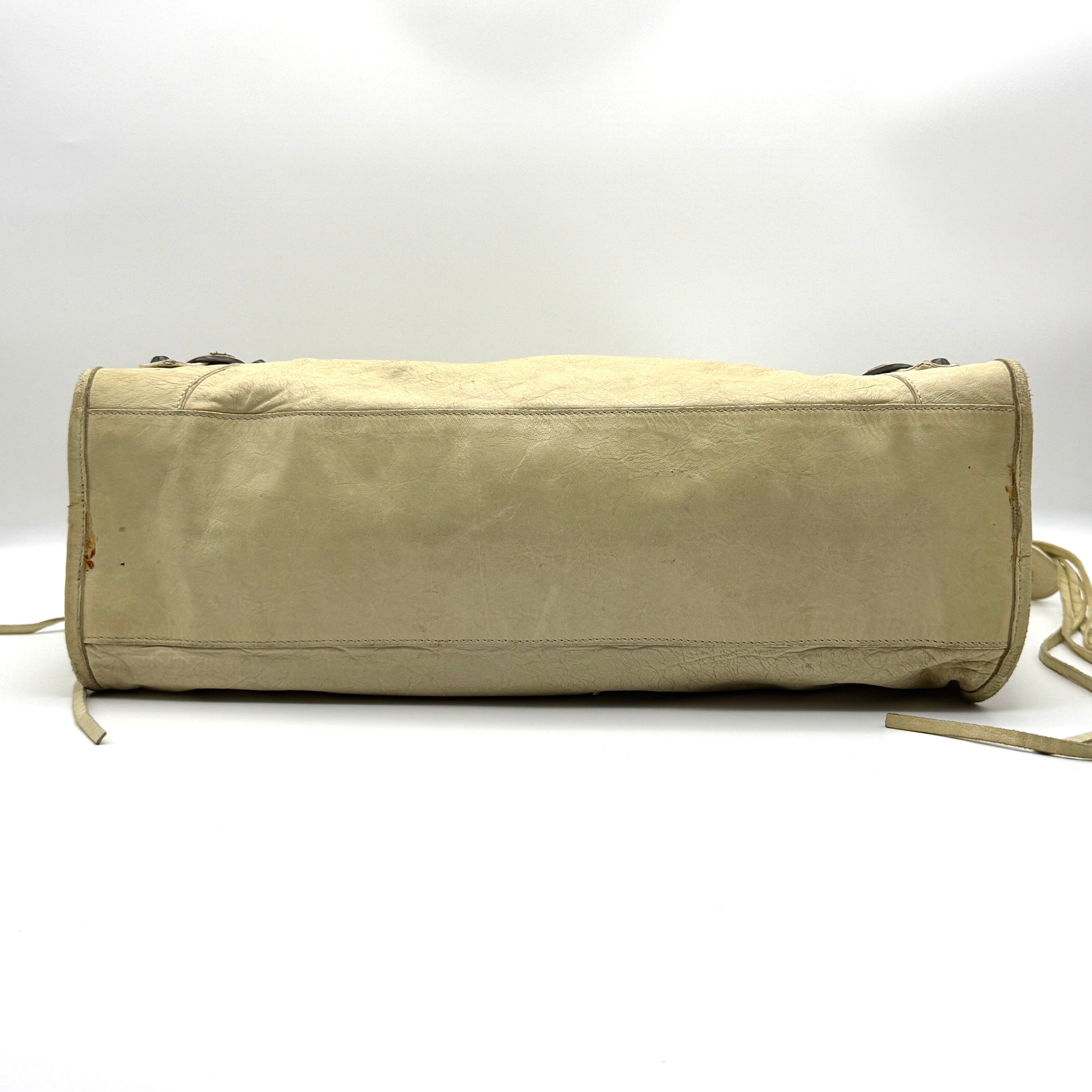 Balenciaga 2Way Agneau Leather Motorcycle City Bag Cream