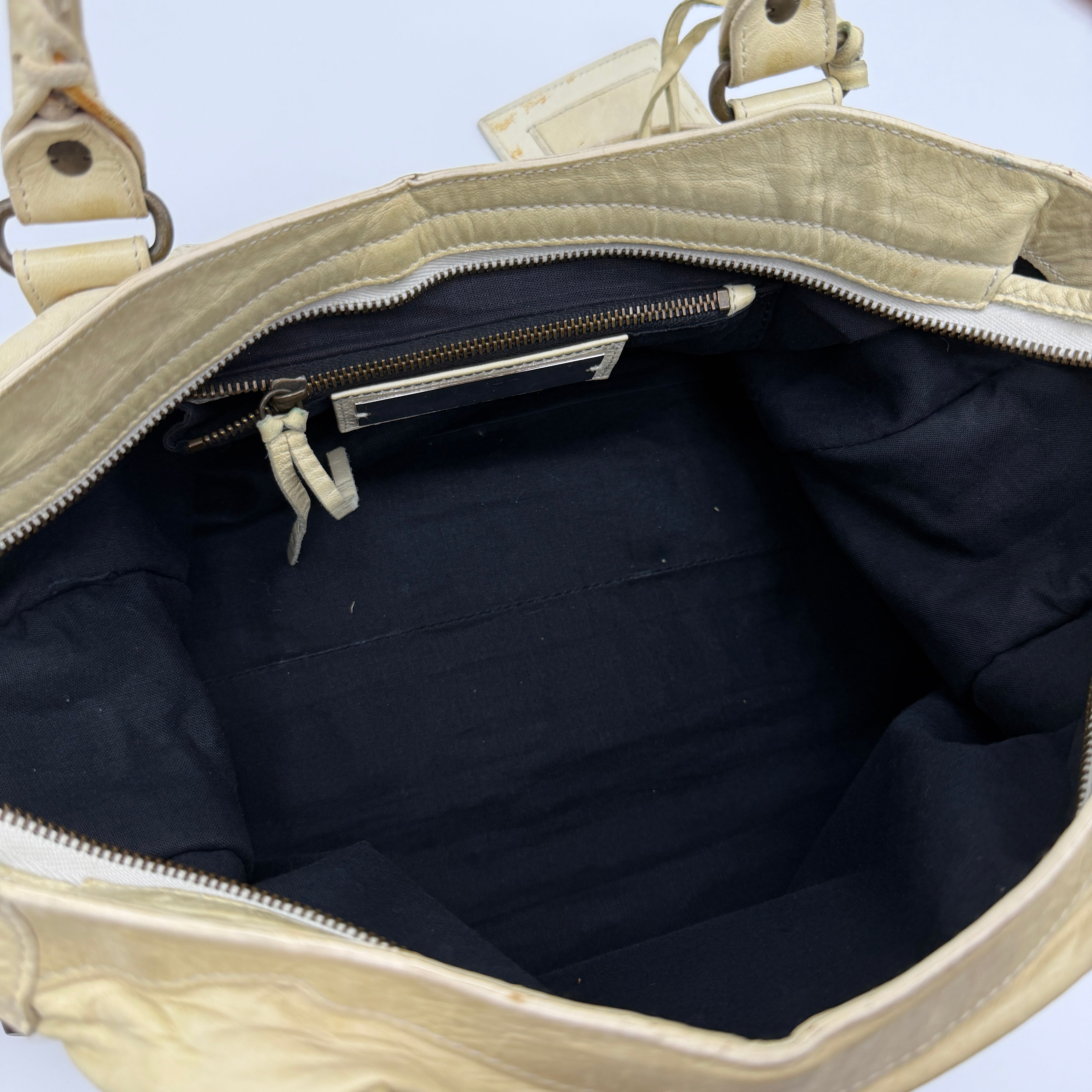 Balenciaga 2Way Agneau Leather Motorcycle City Bag Cream