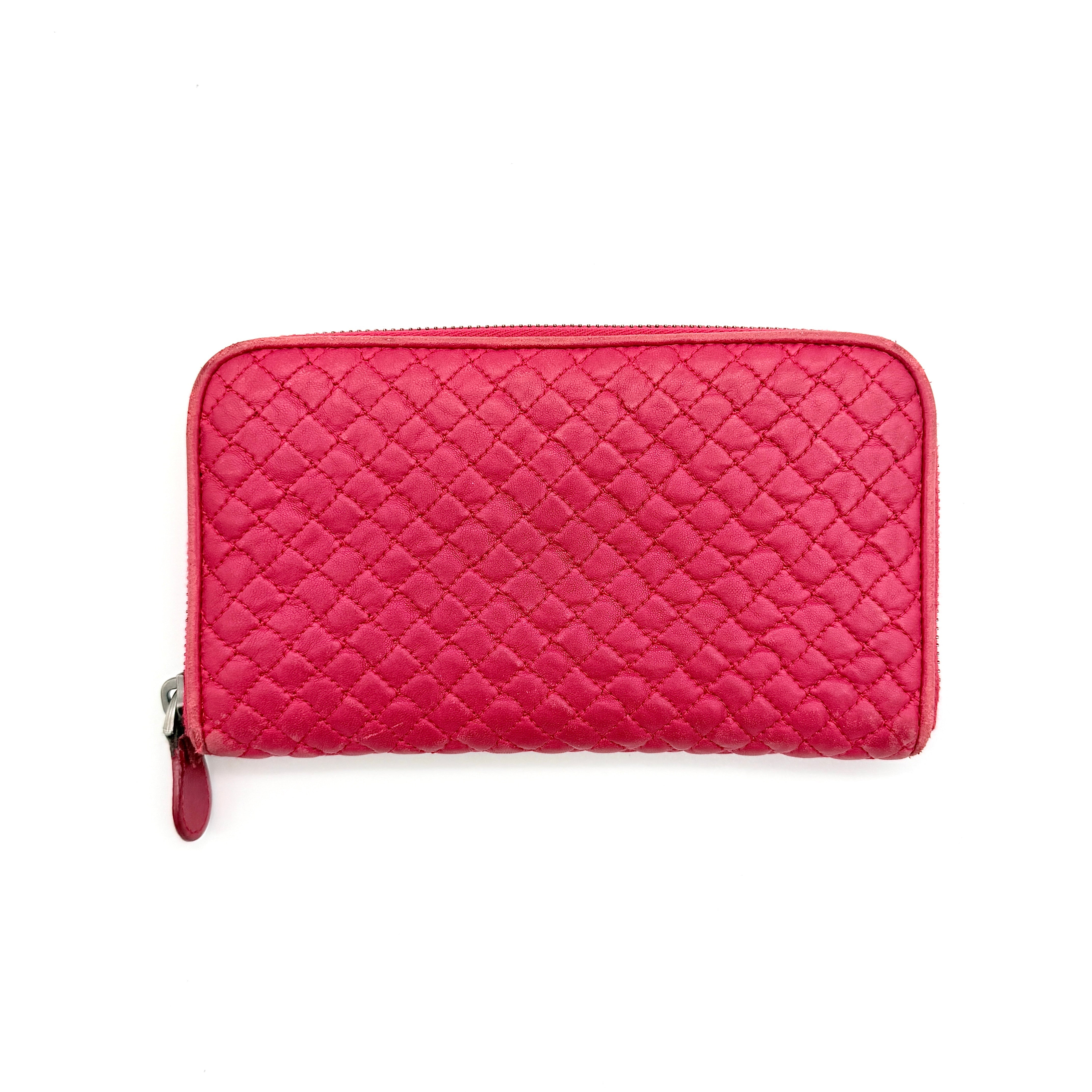 Bottega Veneta Intrecciato Quilted Long Wallet Pink