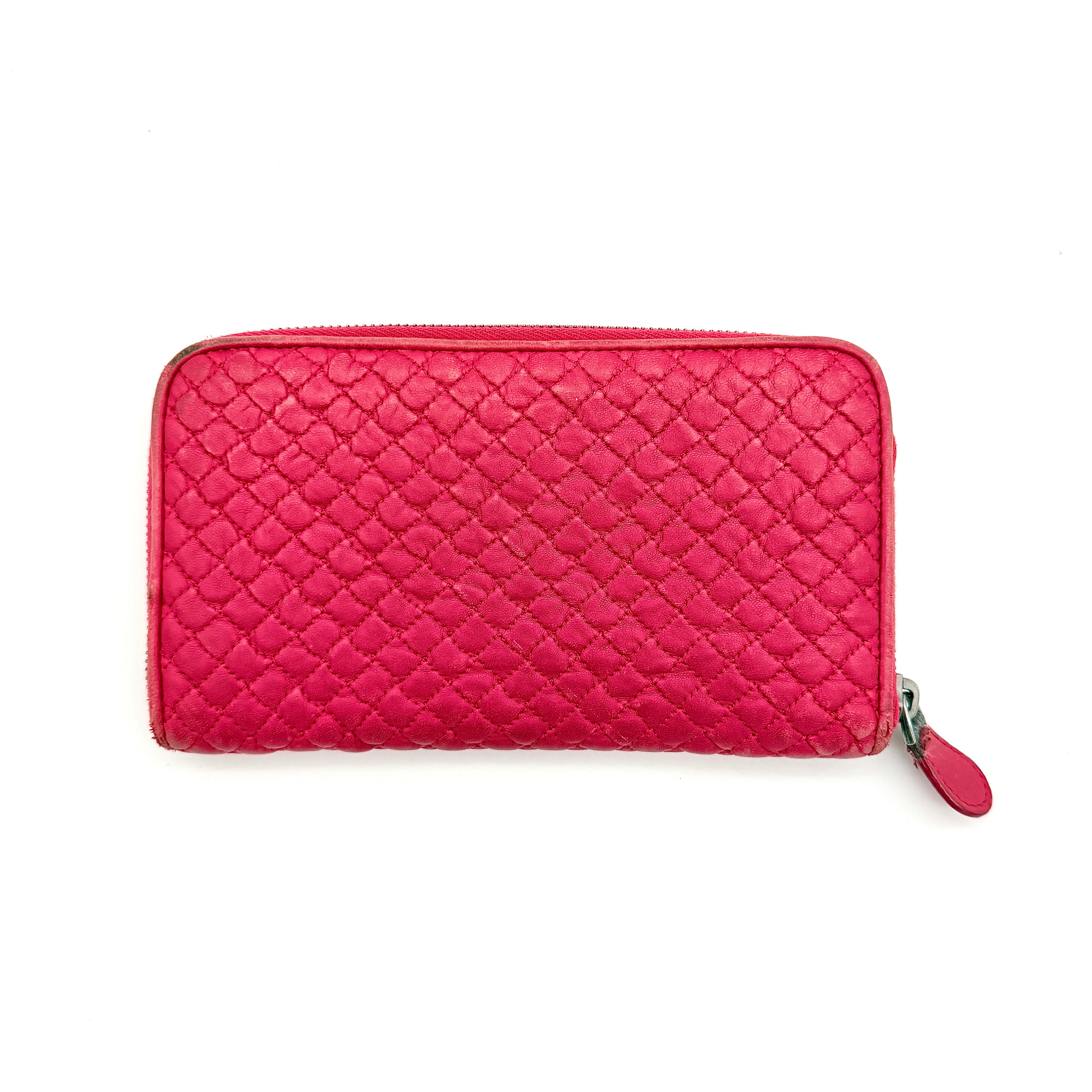 Bottega Veneta Intrecciato Quilted Long Wallet Pink