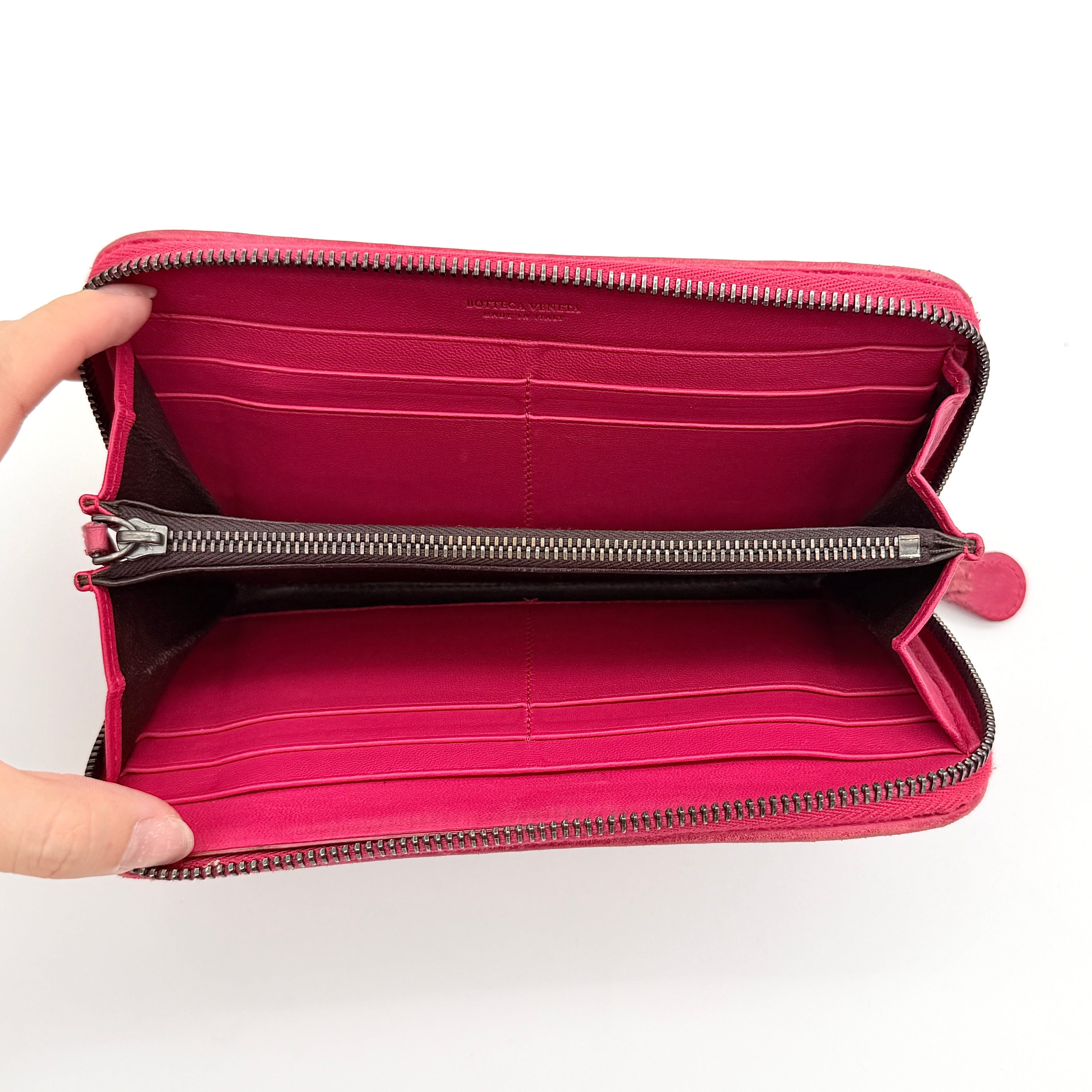 Bottega Veneta Intrecciato Quilted Long Wallet Pink