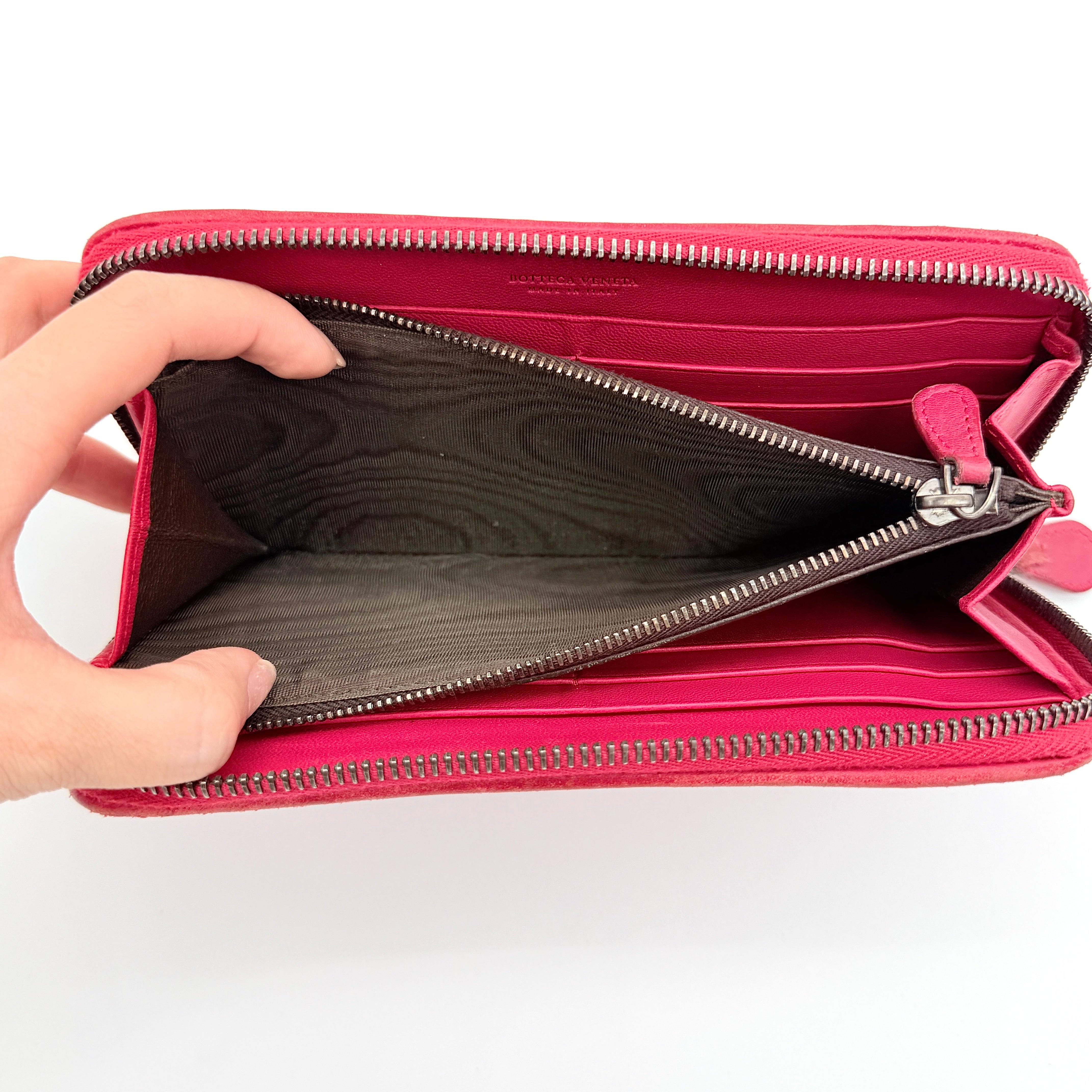 Bottega Veneta Intrecciato Quilted Long Wallet Pink