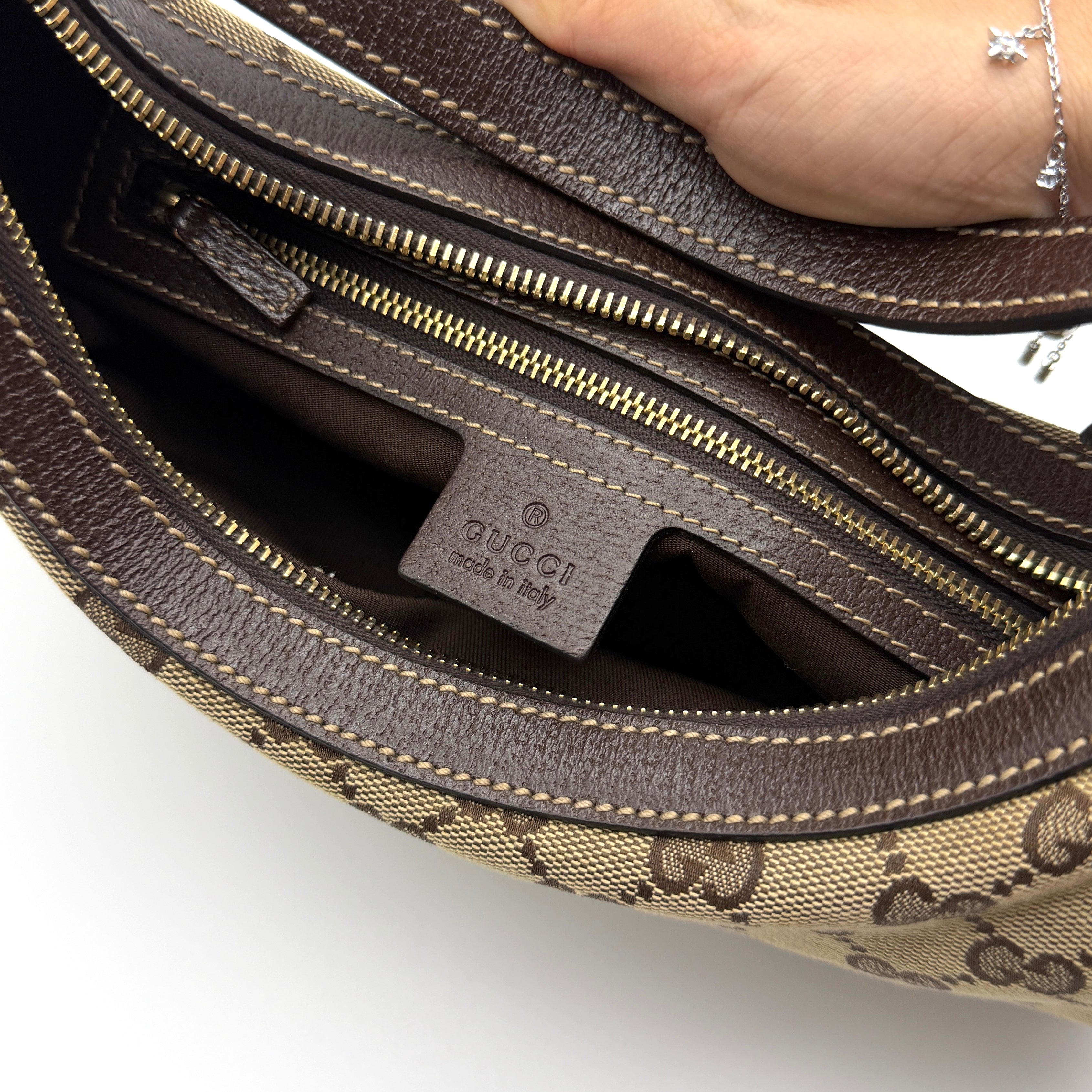 Gucci GG Monogram Hobo Shoulder Bag Beige/Brown