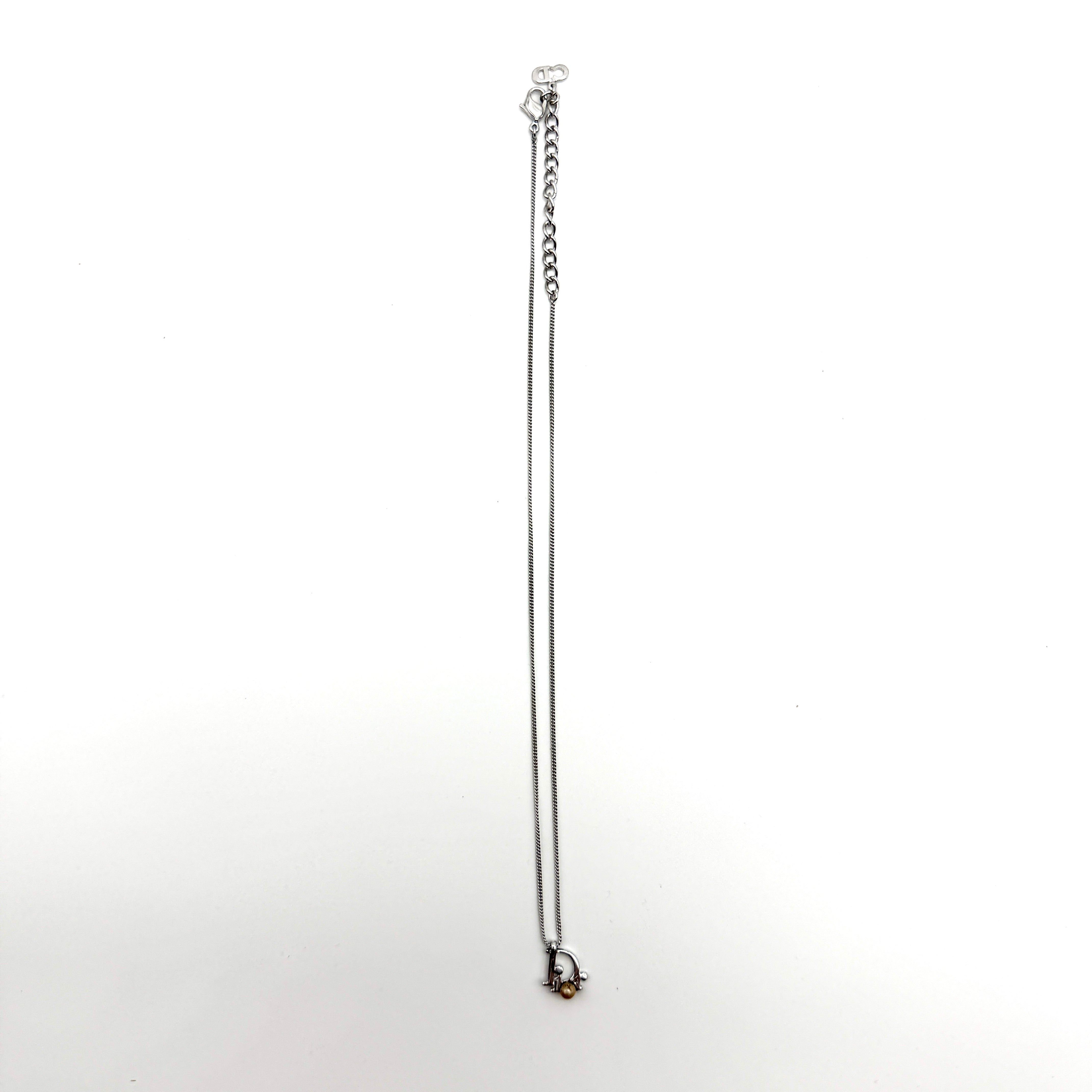 Dior Logo Pearl Necklace Silver