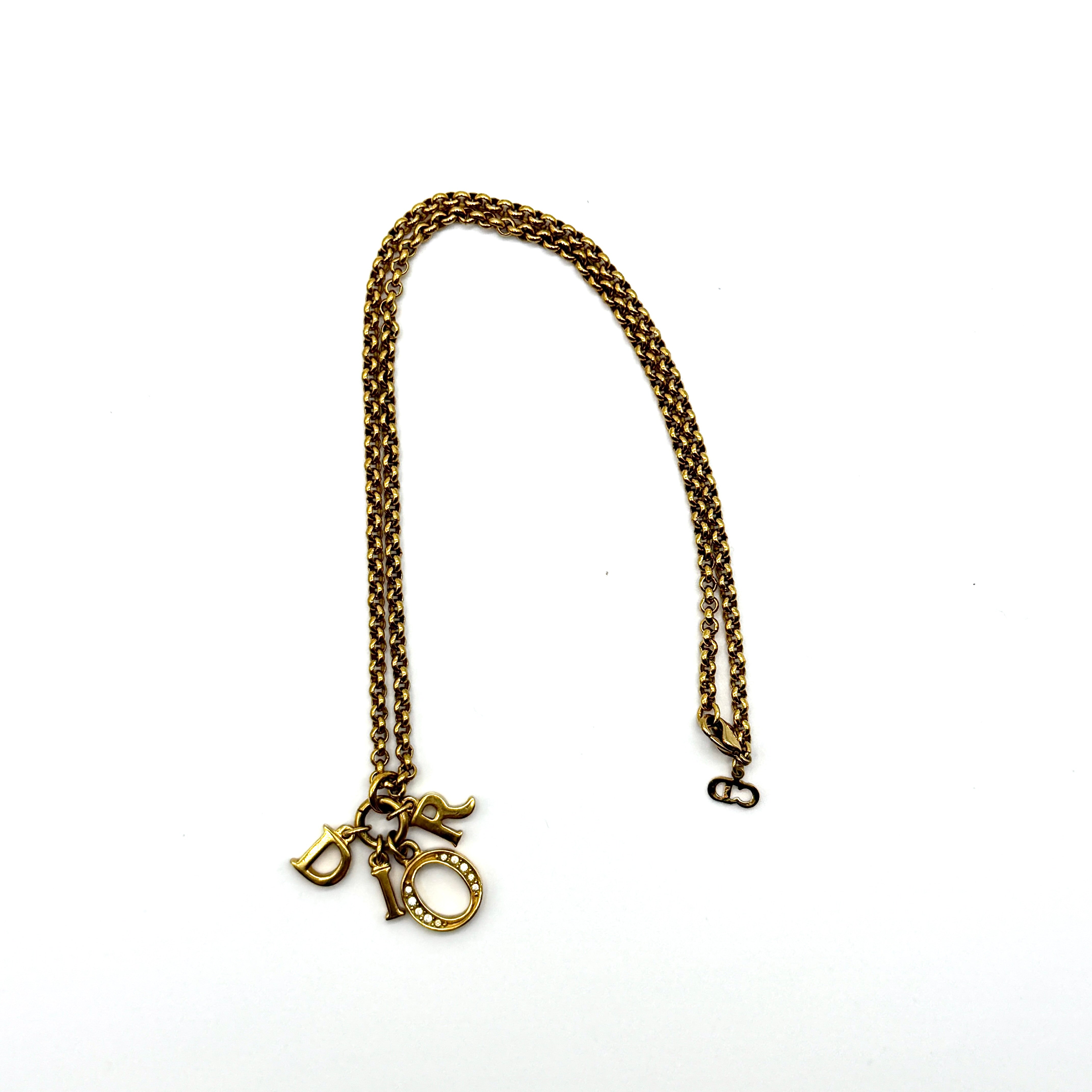 Dior Letter Rhinestone Necklace Gold