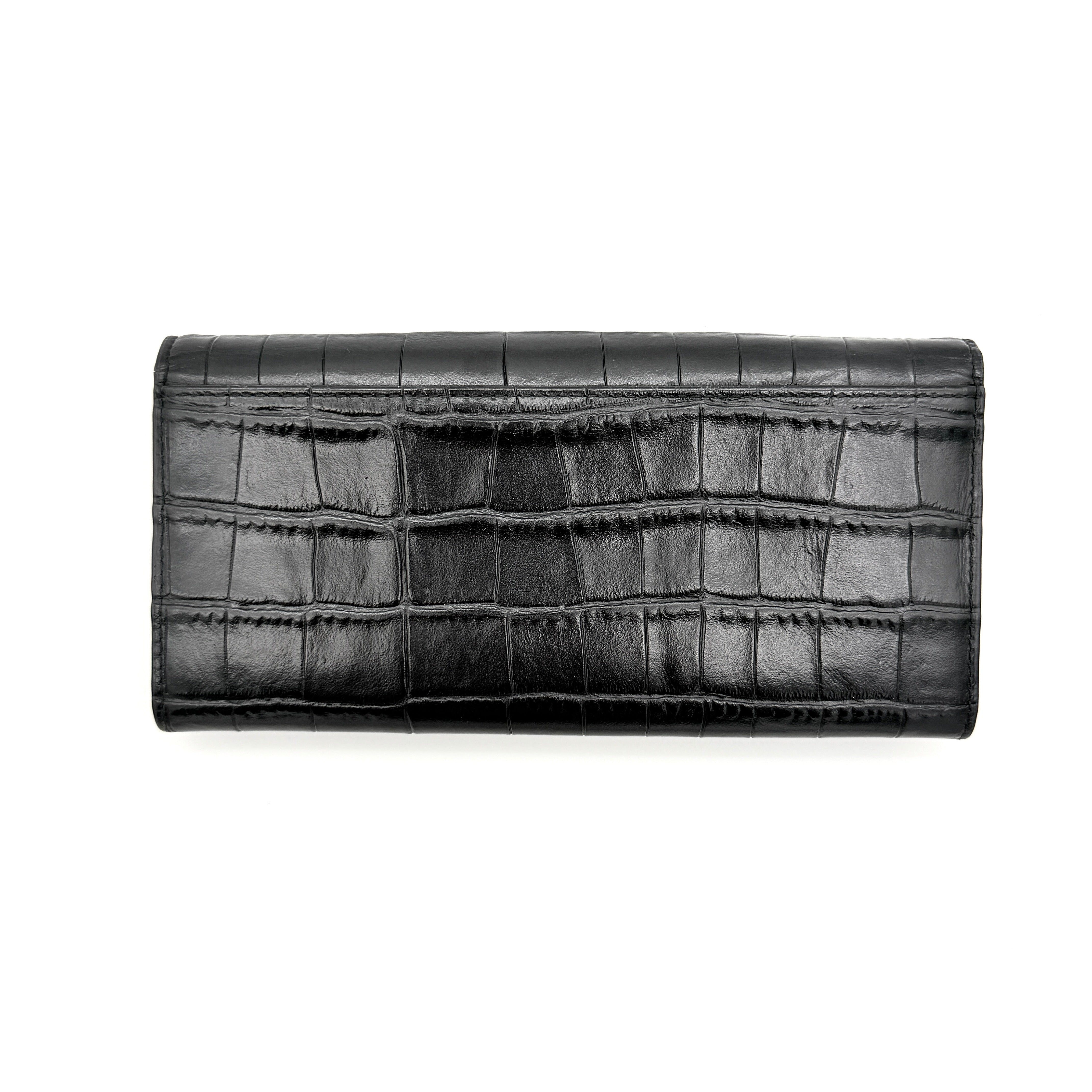 Furla Croc Embossed Turnlock Long Wallet Black