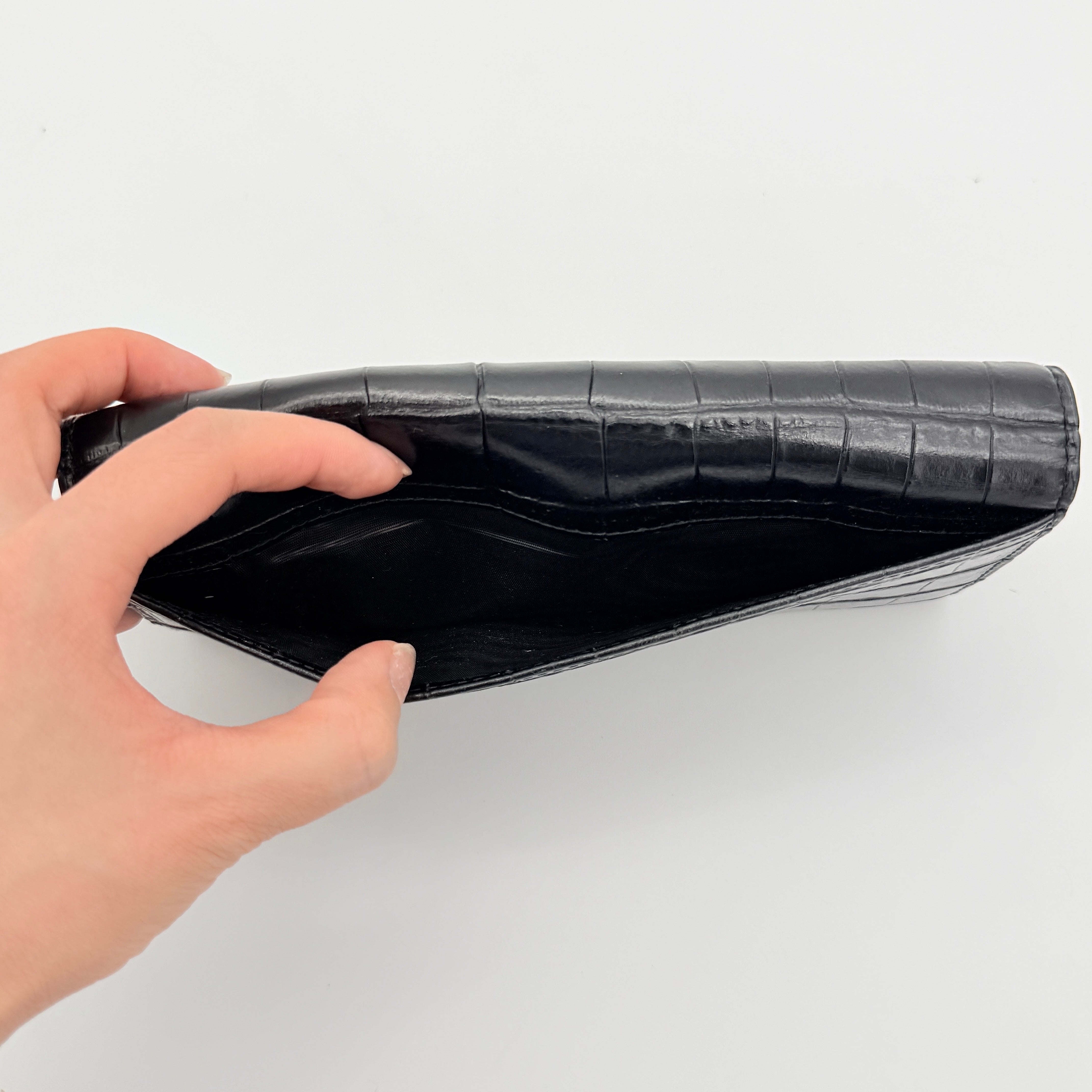 Furla Croc Embossed Turnlock Long Wallet Black