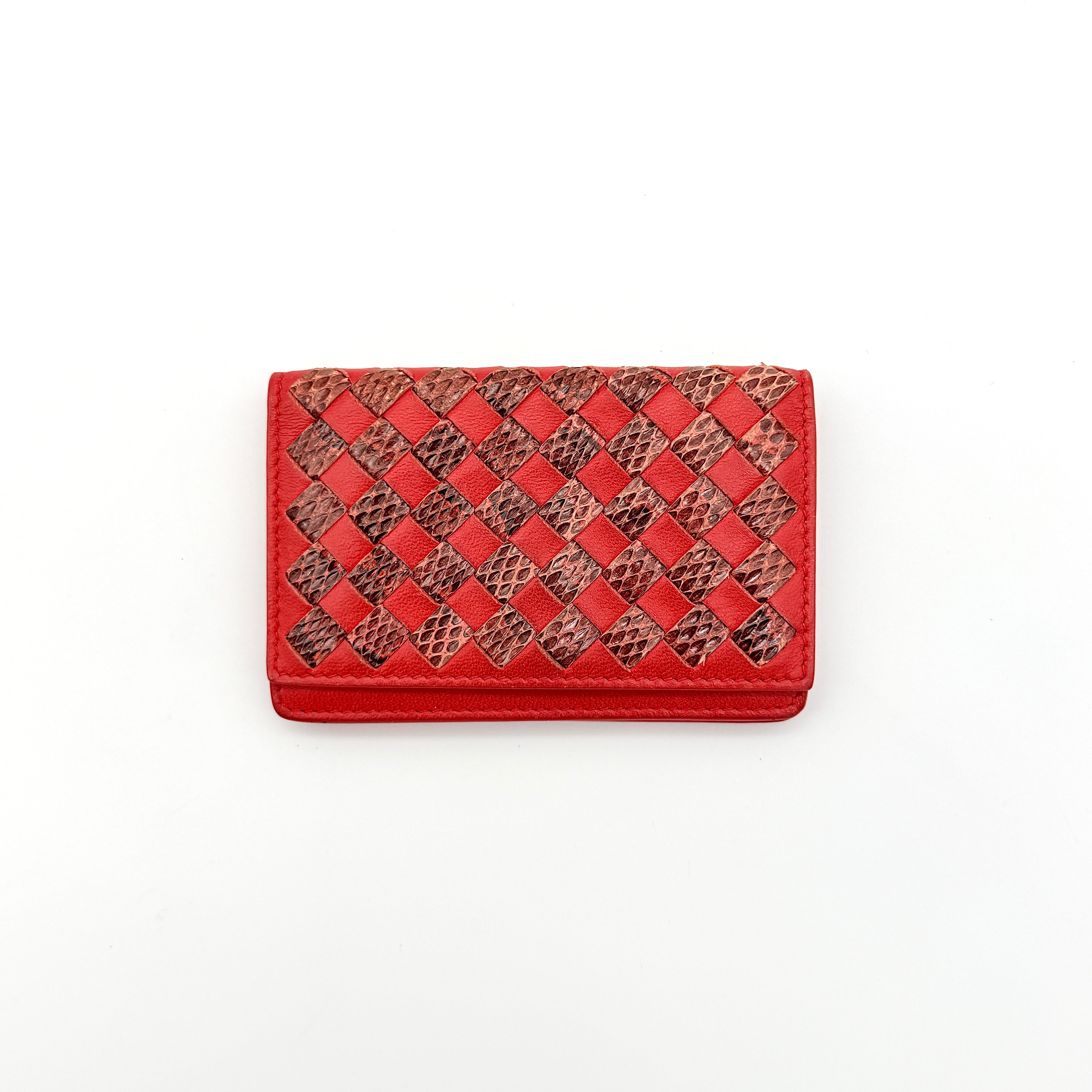 Bottega Veneta Intrecciato Python Card Case Red