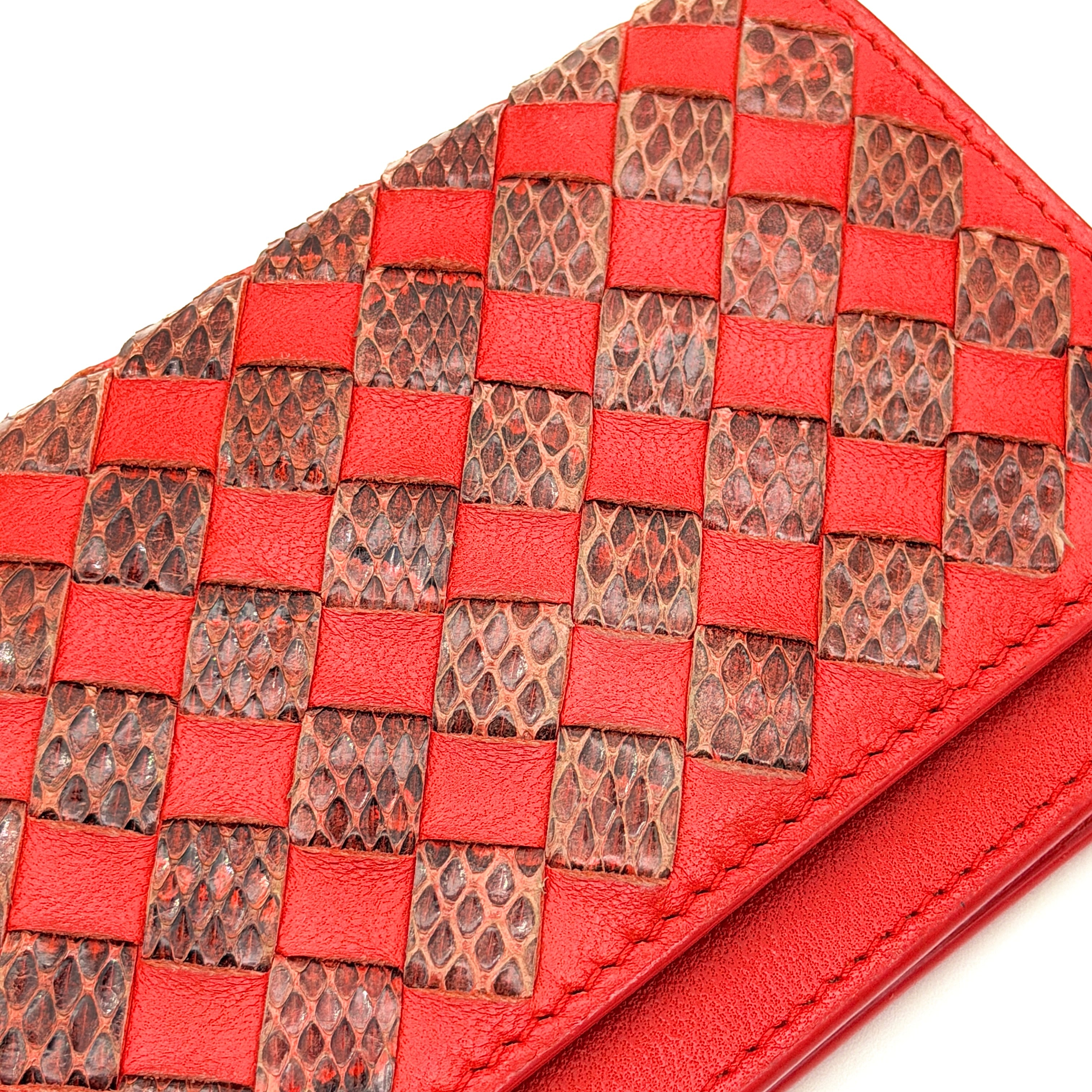 Bottega Veneta Intrecciato Python Card Case Red