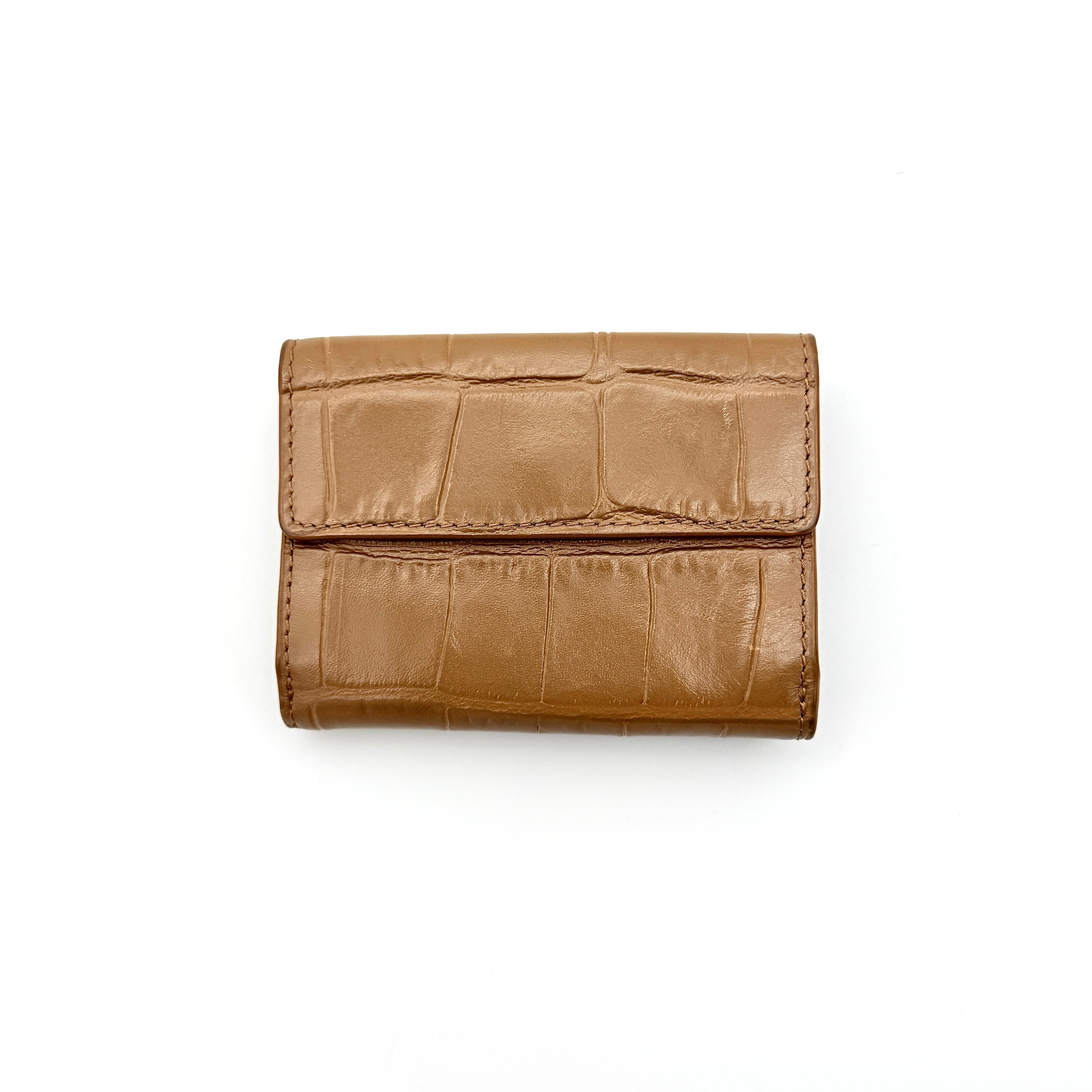 Furla Croc Embossed Trifold Wallet Brown