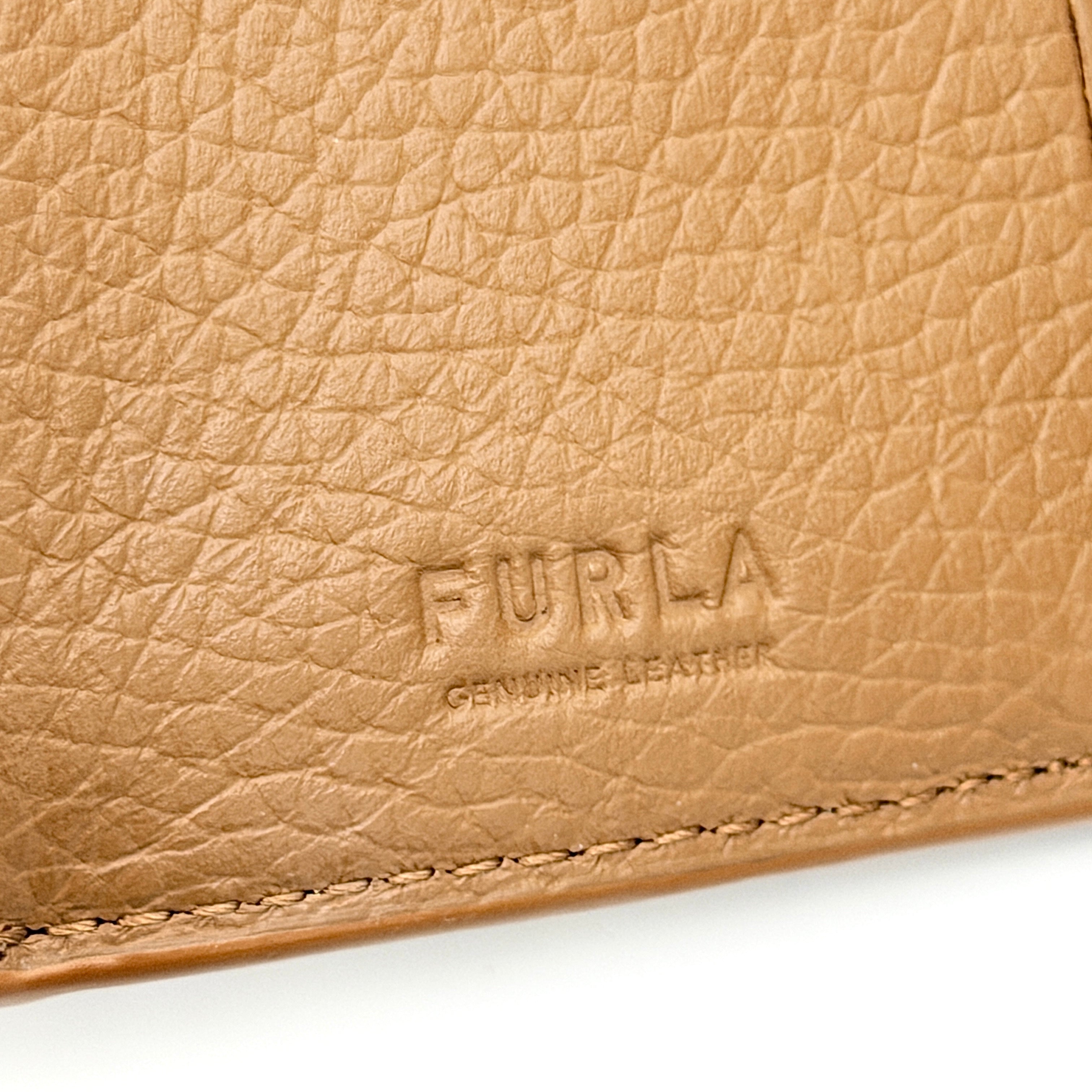 Furla Croc Embossed Trifold Wallet Brown